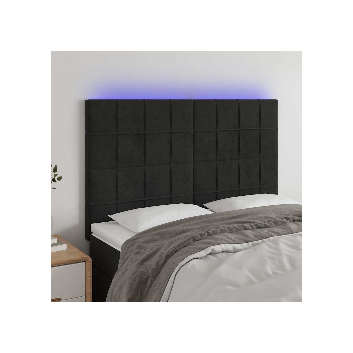 Tête de lit à LED Noir 144x5x118/128 cm Velours