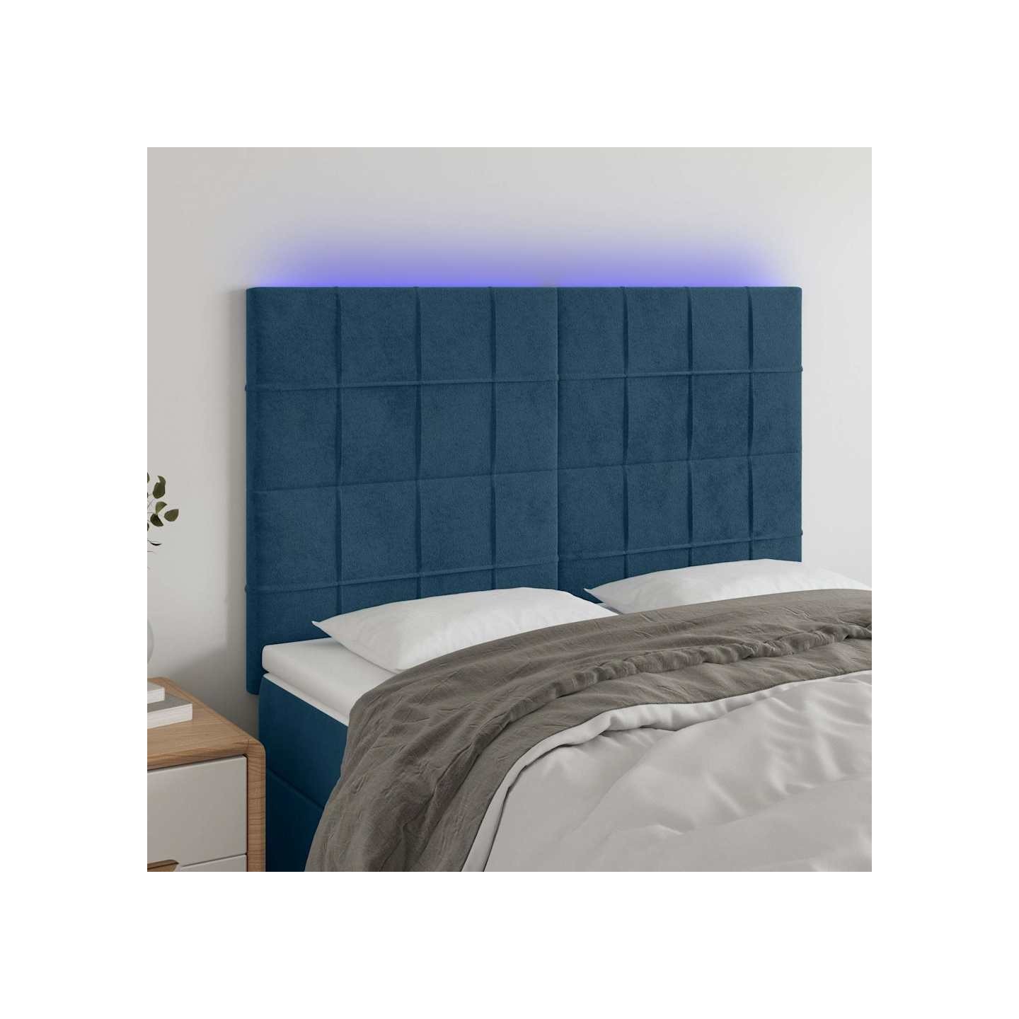 Tête de lit à LED Bleu foncé 144x5x118/128 cm Velours