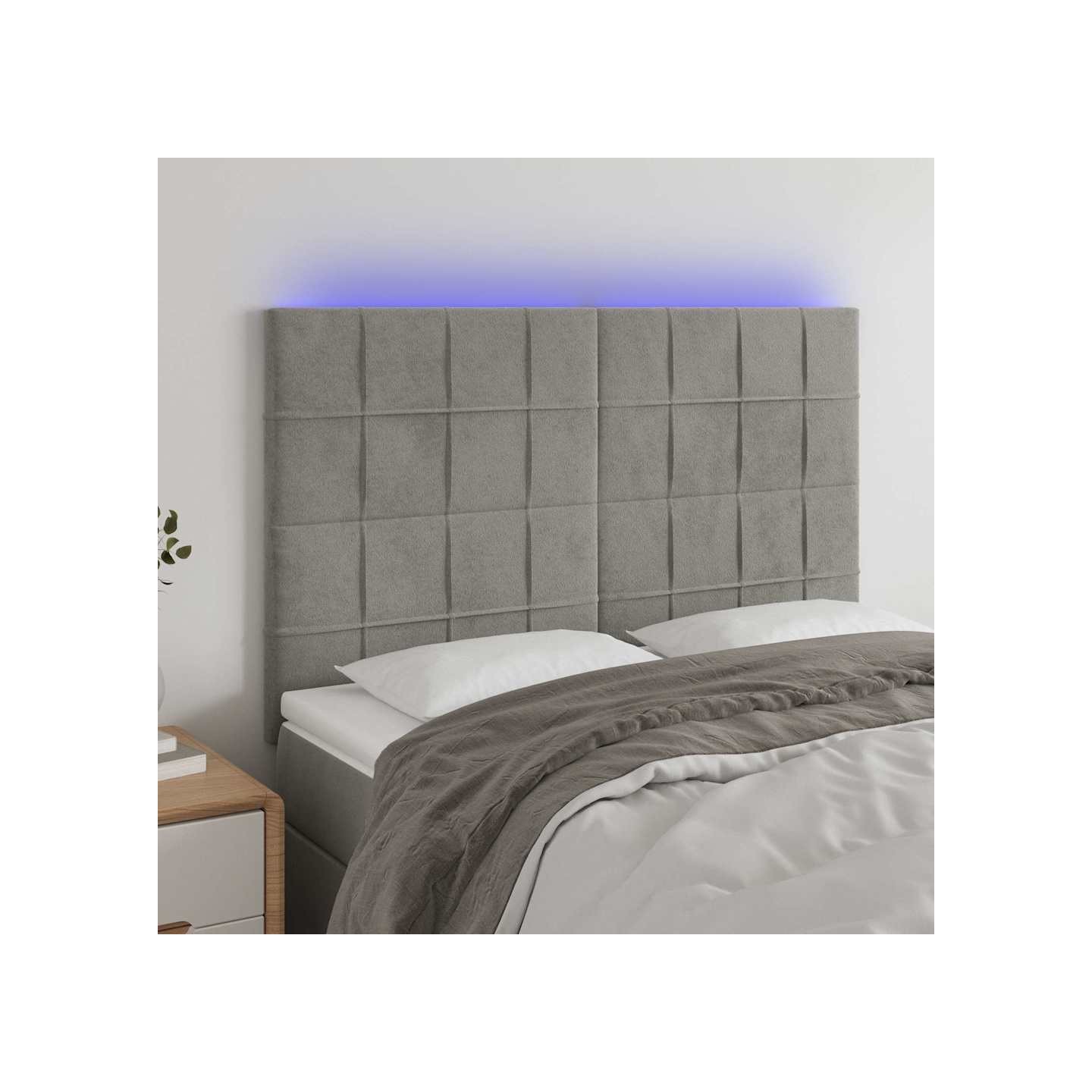 Tête de lit à LED Gris clair 144x5x118/128 cm Velours
