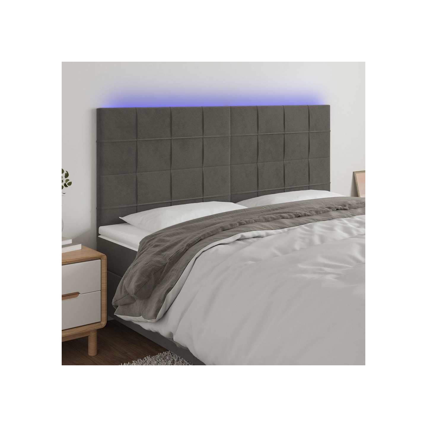 Tête de lit à LED Gris foncé 160x5x118/128 cm Velours