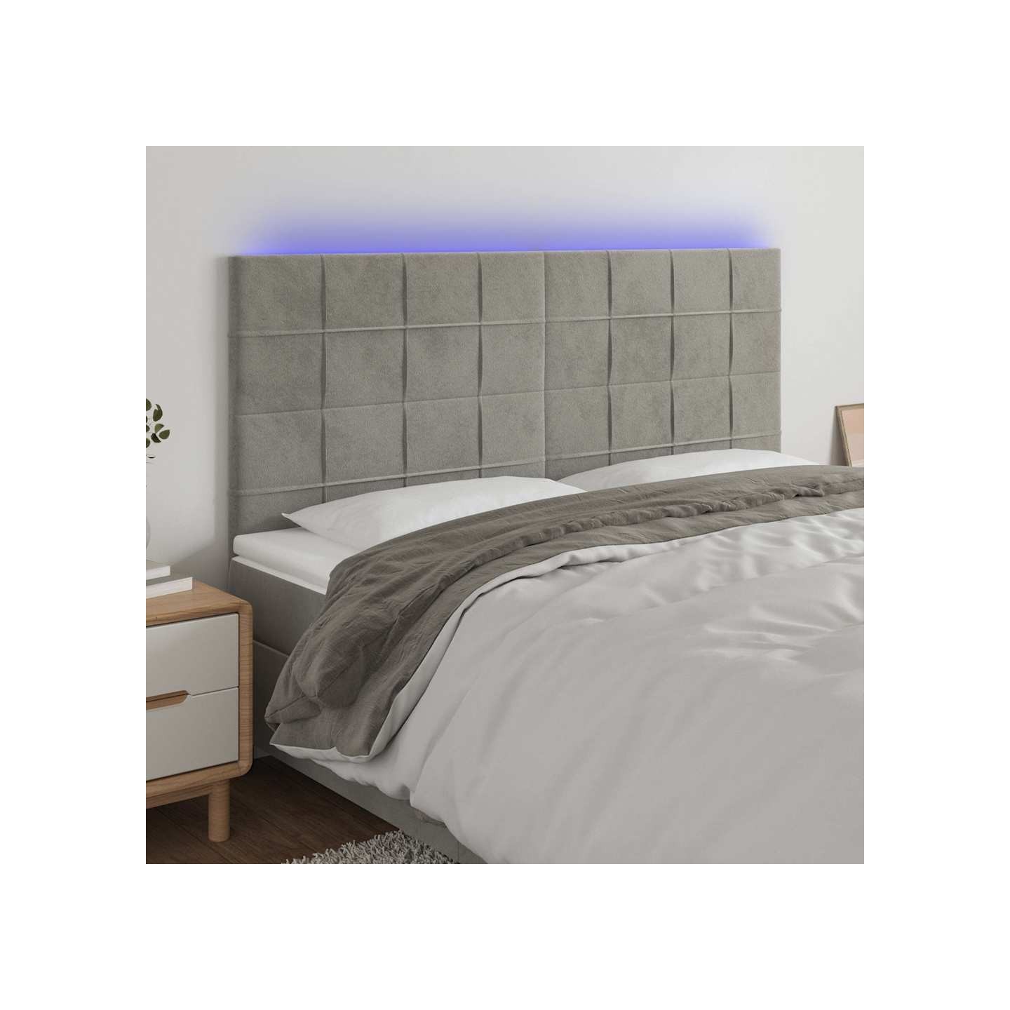 Tête de lit à LED Gris clair 200x5x118/128 cm Velours