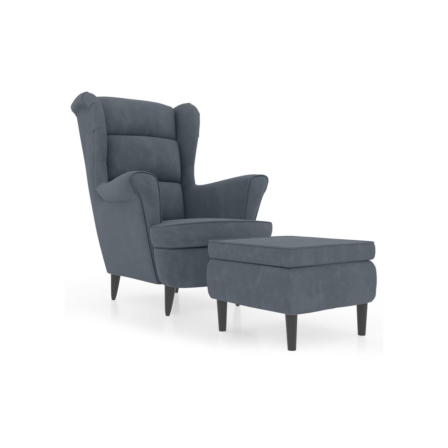 Fauteuil à oreilles avec tabouret gris foncé velours