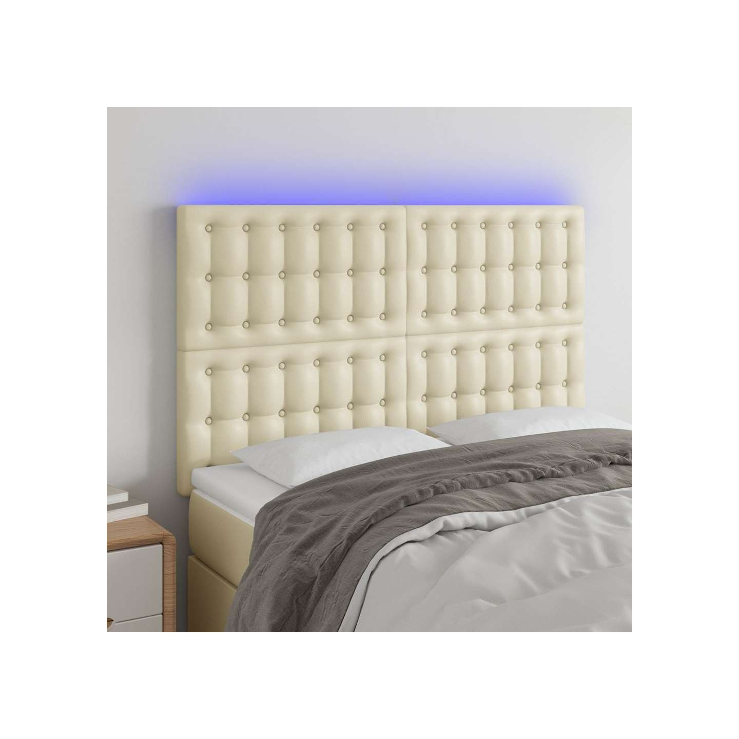 Tête de lit à LED Crème 144x5x118/128 cm Similicuir