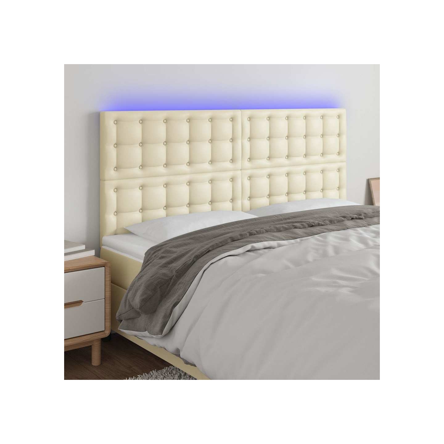 Tête de lit à LED Crème 160x5x118/128 cm Similicuir