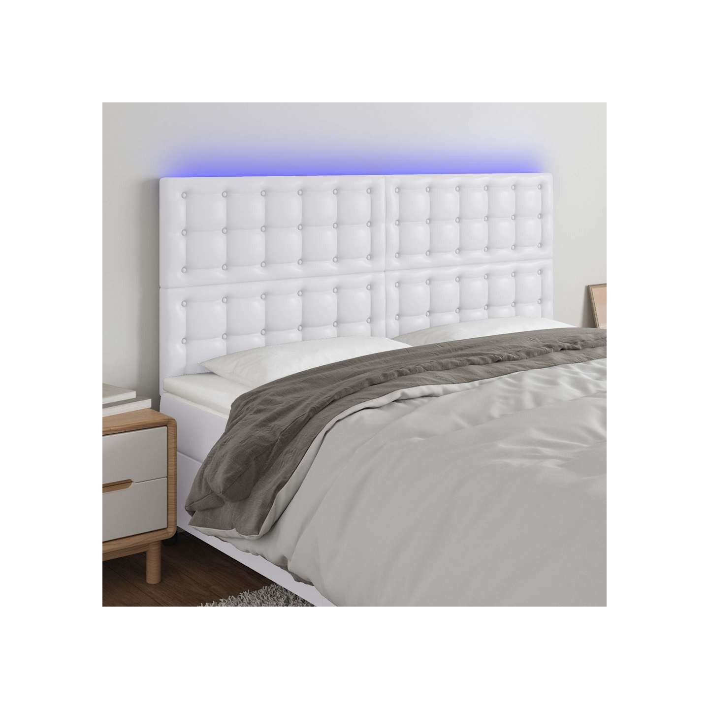 Tête de lit à LED Blanc 200x5x118/128 cm Similicuir