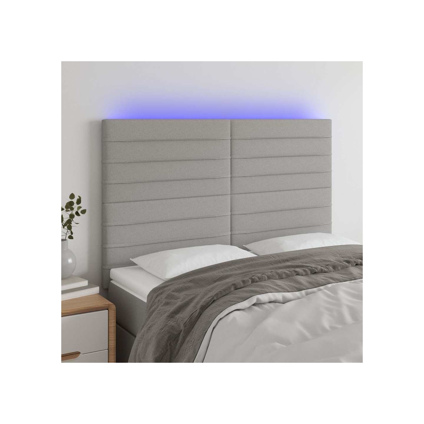 Tête de lit à LED Gris clair 144x5x118/128 cm Tissu