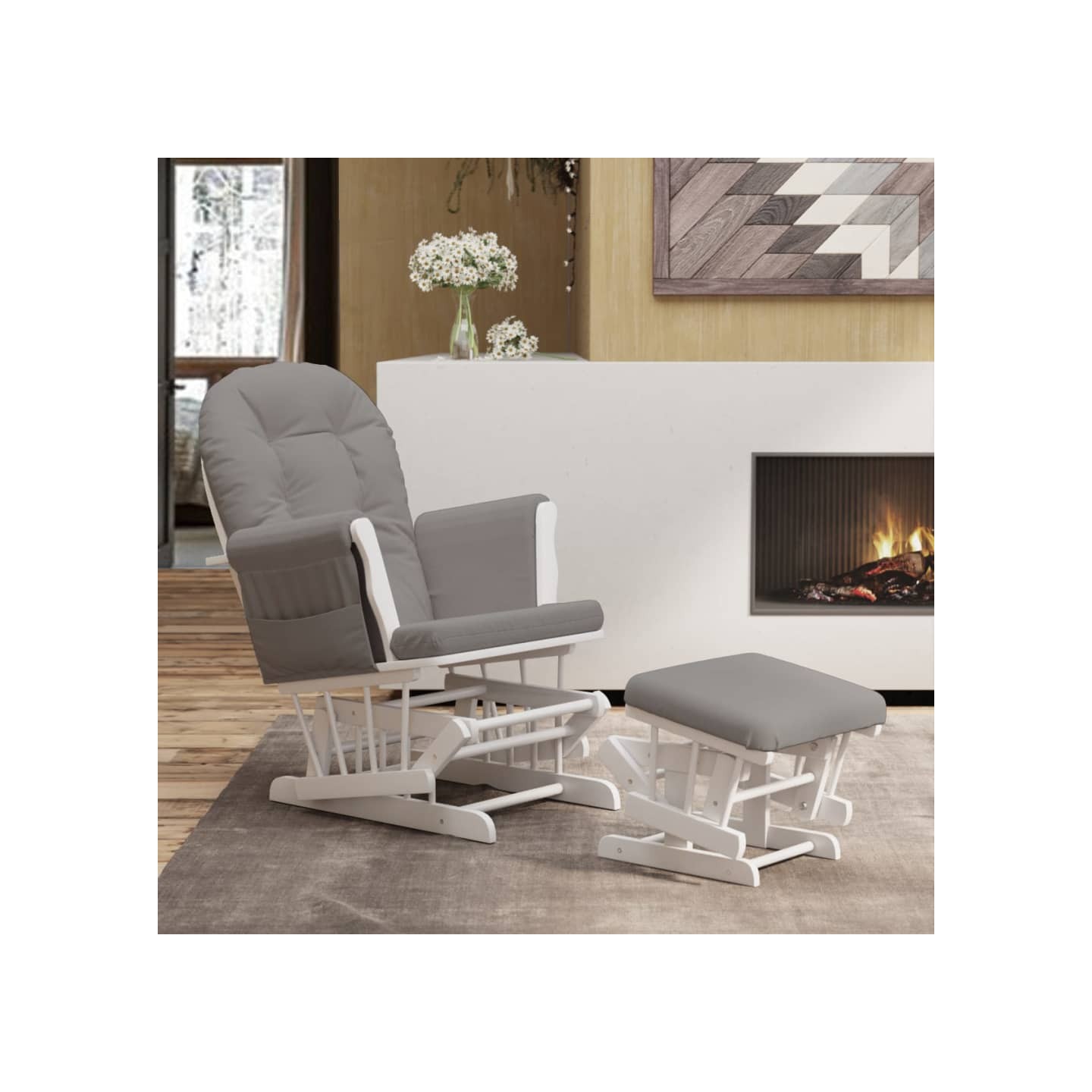 Chaise berçante avec repose-pied Gris clair Tissu
