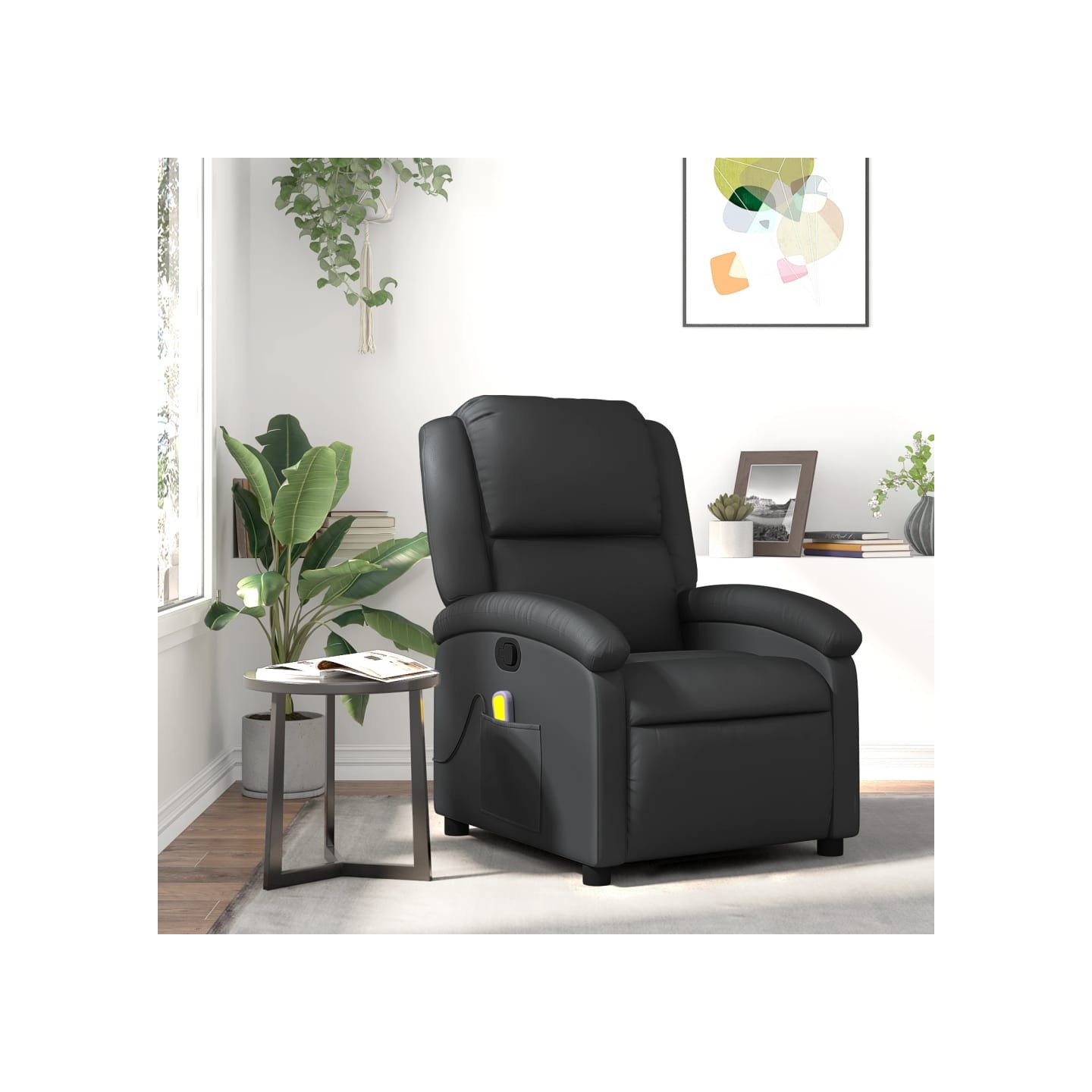 Fauteuil de massage inclinable noir cuir véritable