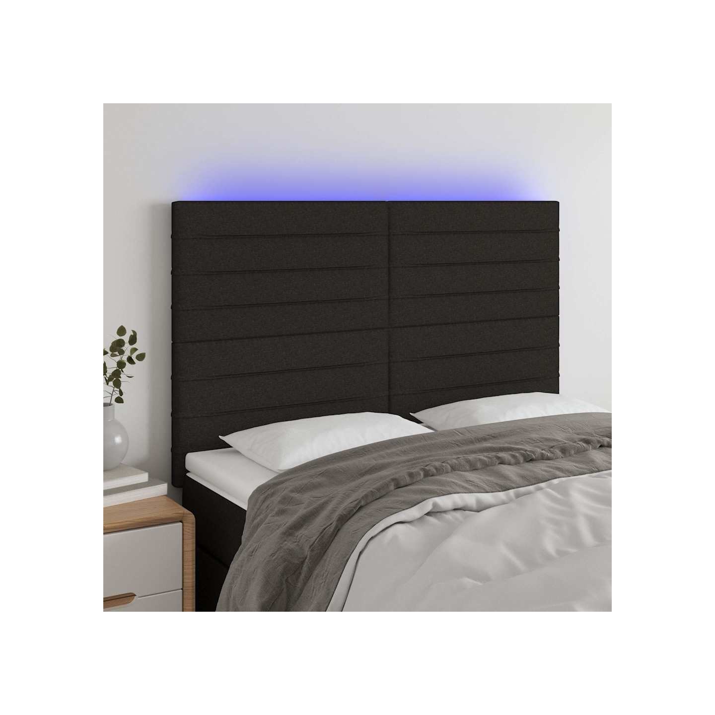 Tête de lit à LED Noir 144x5x118/128 cm Tissu