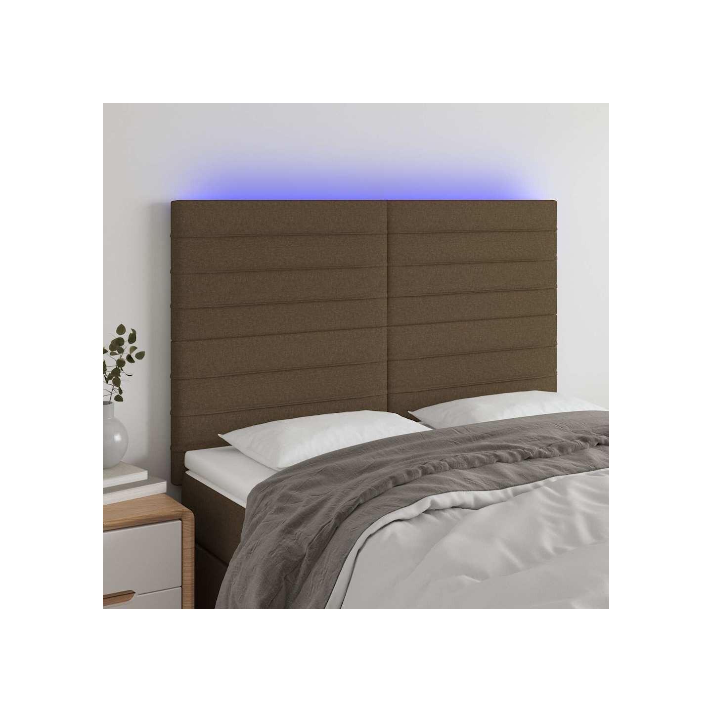 Tête de lit à LED Marron foncé 144x5x118/128 cm Tissu