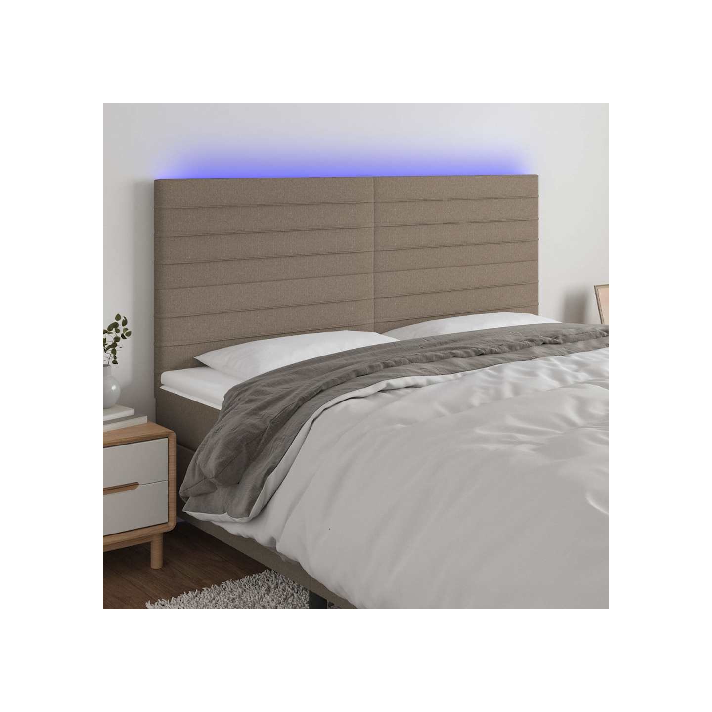 Tête de lit à LED Taupe 200x5x118/128 cm Tissu
