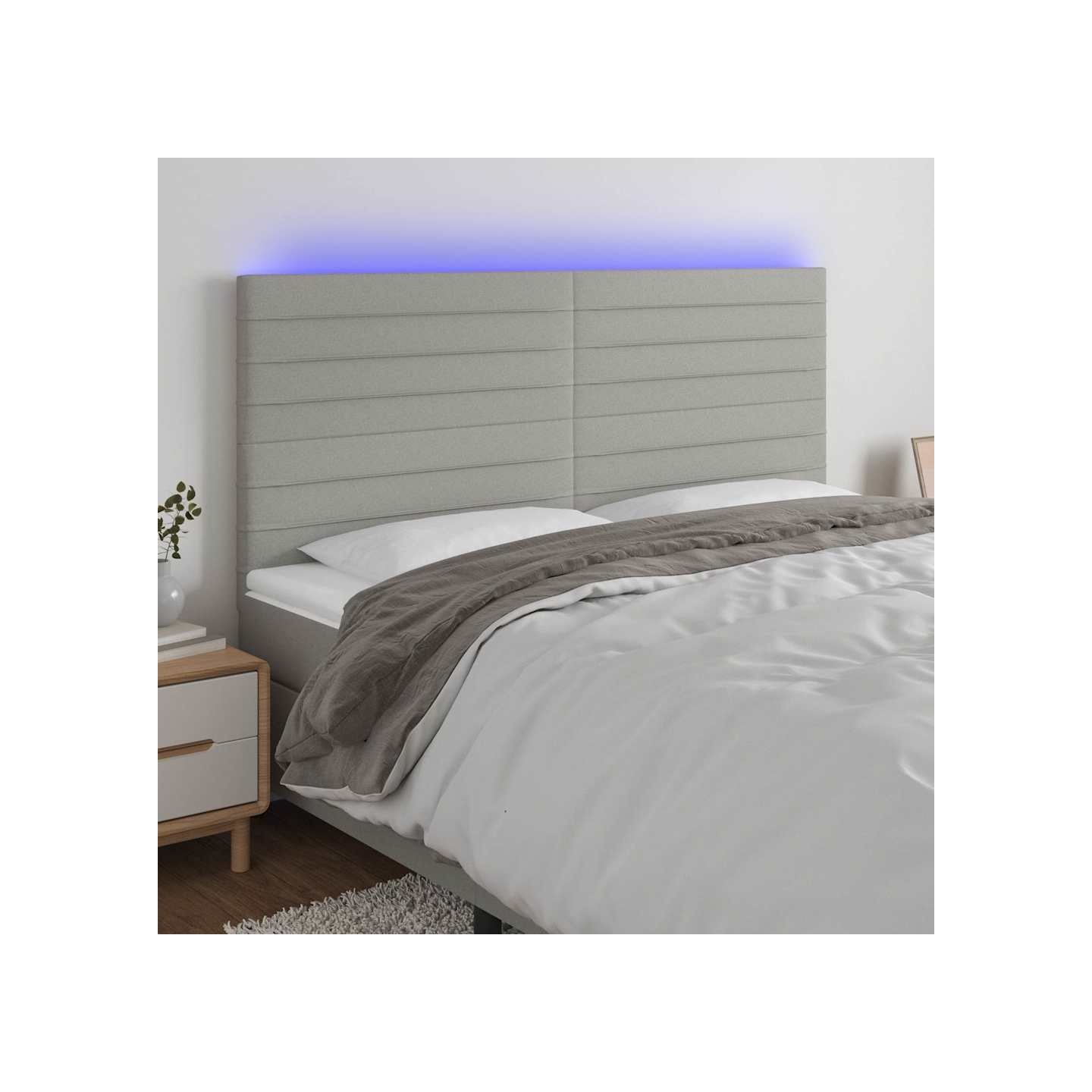 Tête de lit à LED Gris clair 200x5x118/128 cm Tissu