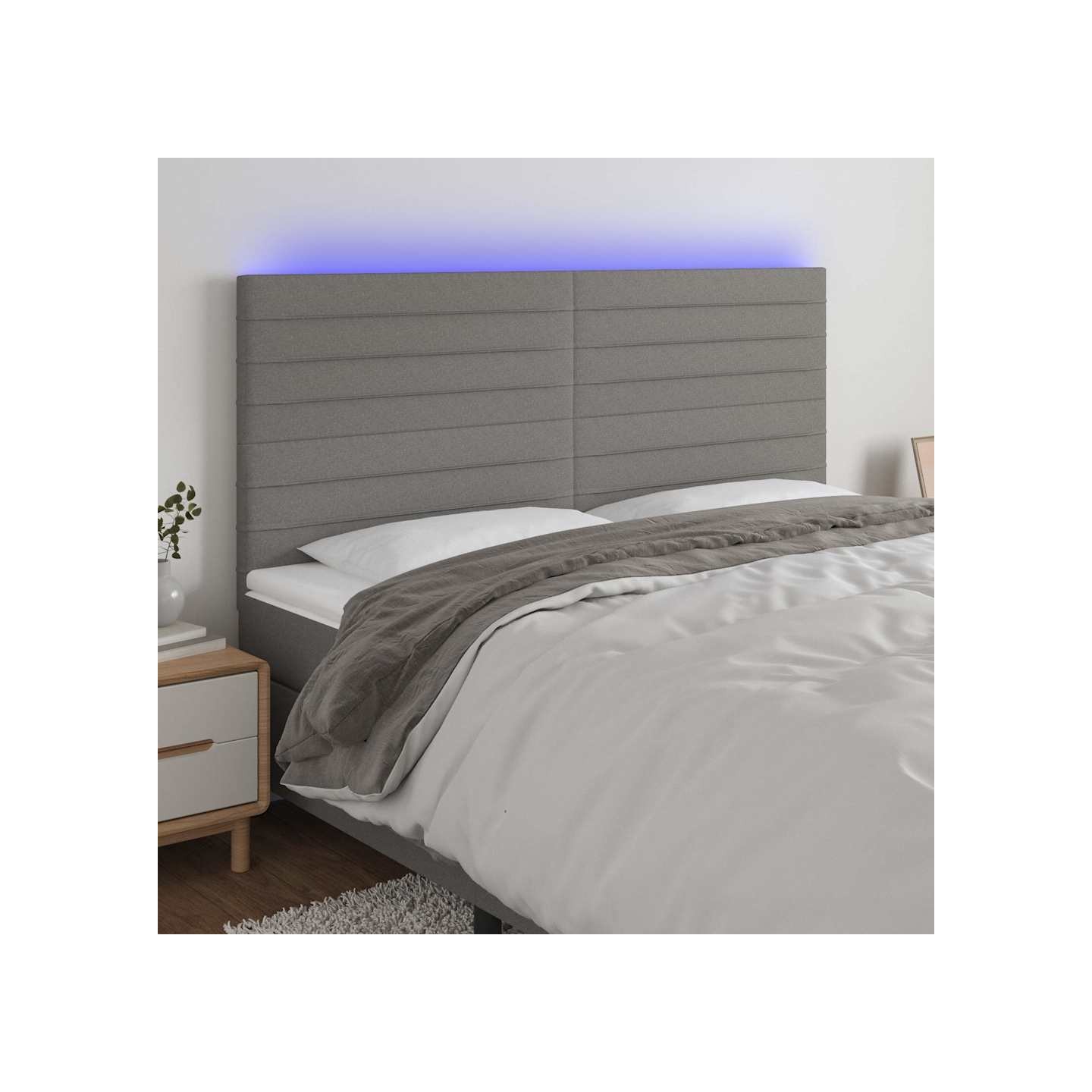 Tête de lit à LED Gris foncé 200x5x118/128 cm Tissu