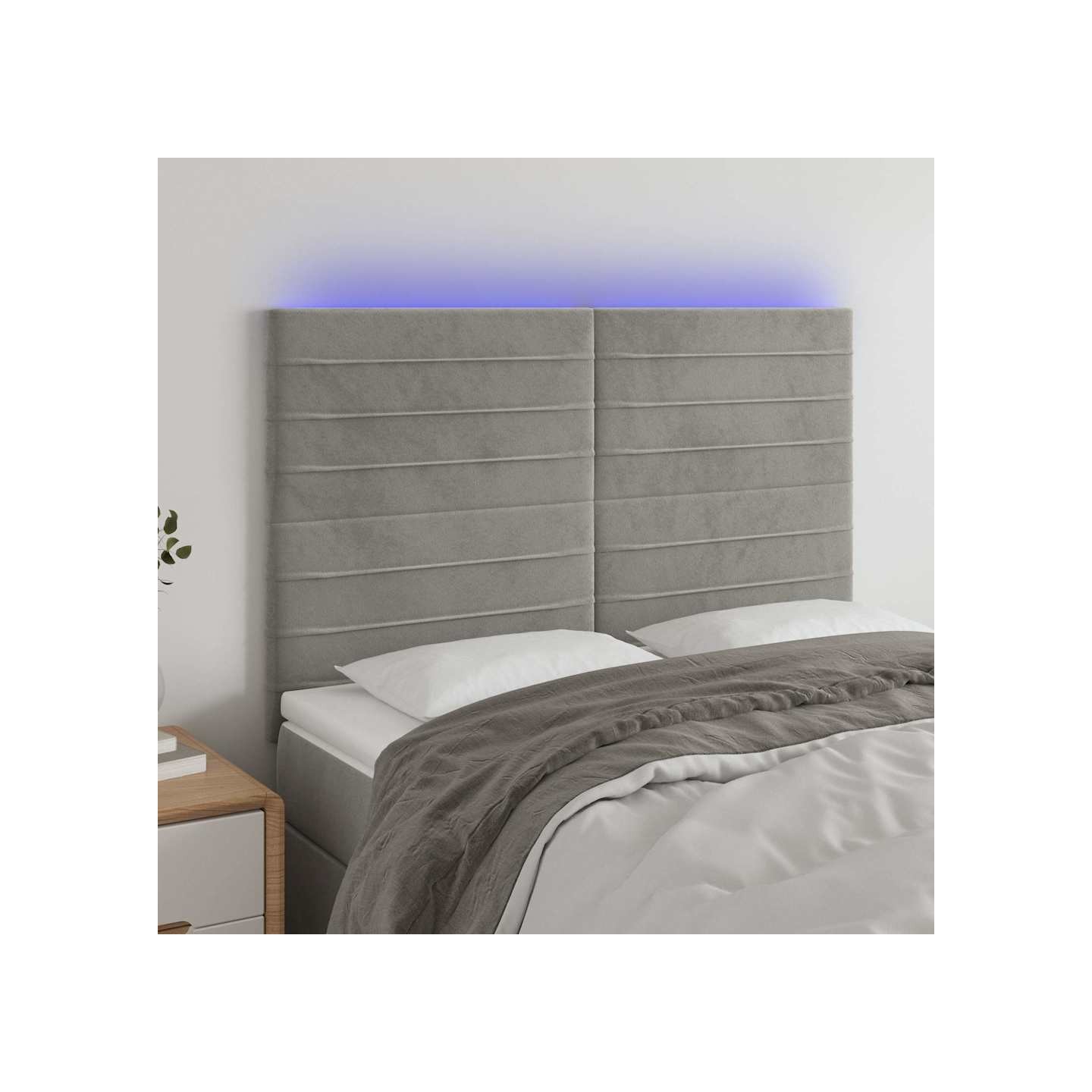 Tête de lit à LED Gris clair 144x5x118/128 cm Velours