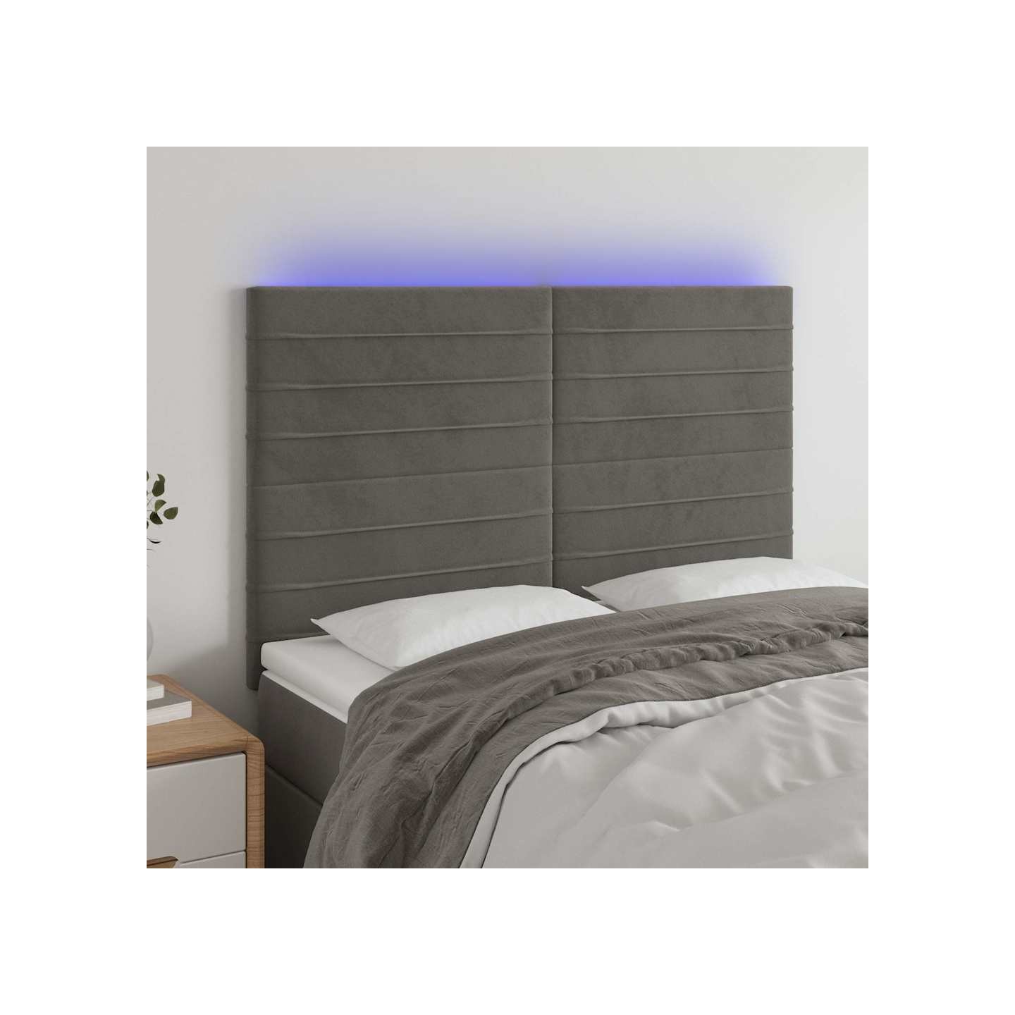 Tête de lit à LED Gris foncé 144x5x118/128 cm Velours