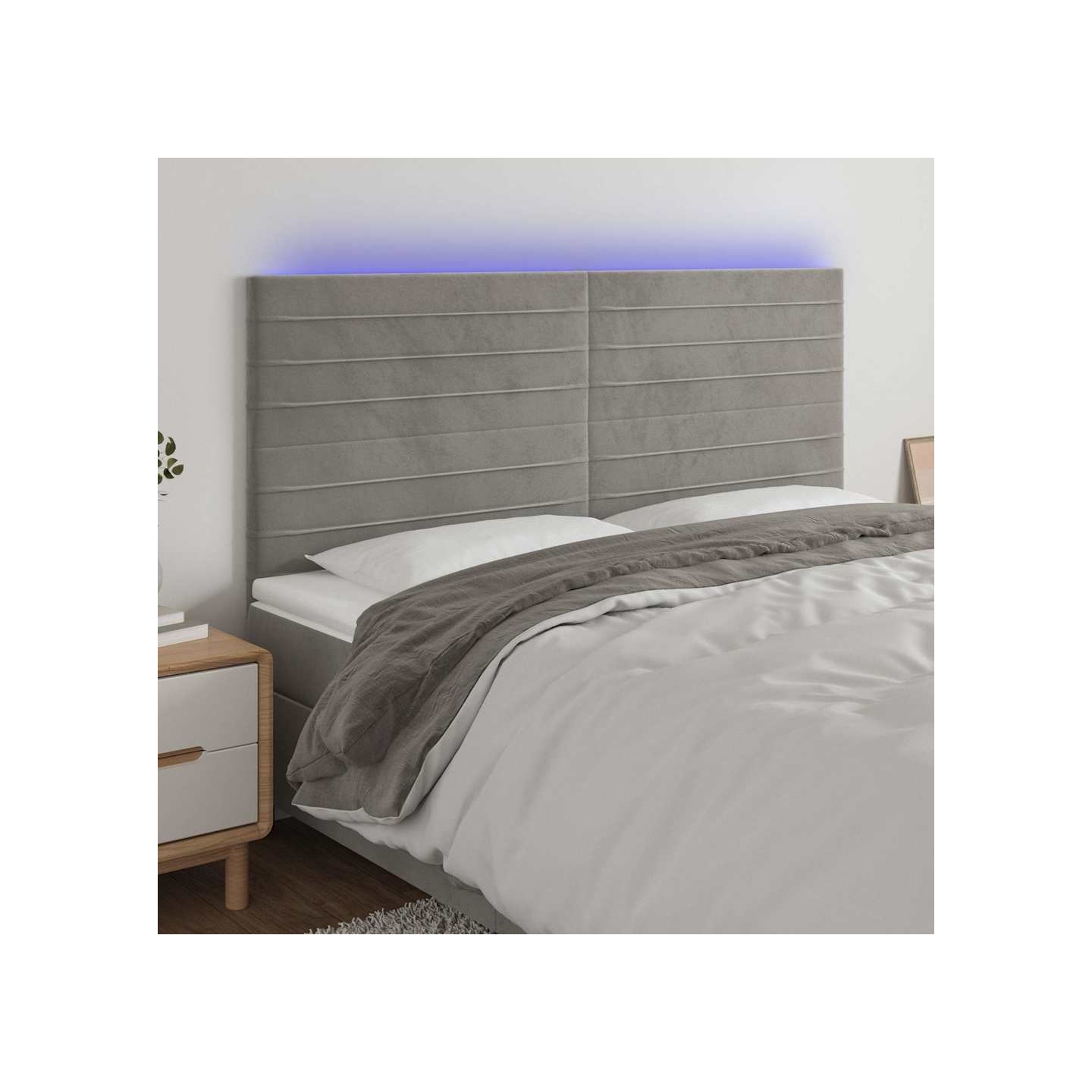 Tête de lit à LED Gris clair 160x5x118/128 cm Velours
