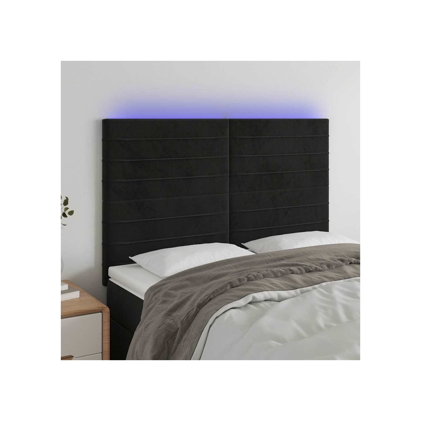 Tête de lit à LED Noir 144x5x118/128 cm Velours