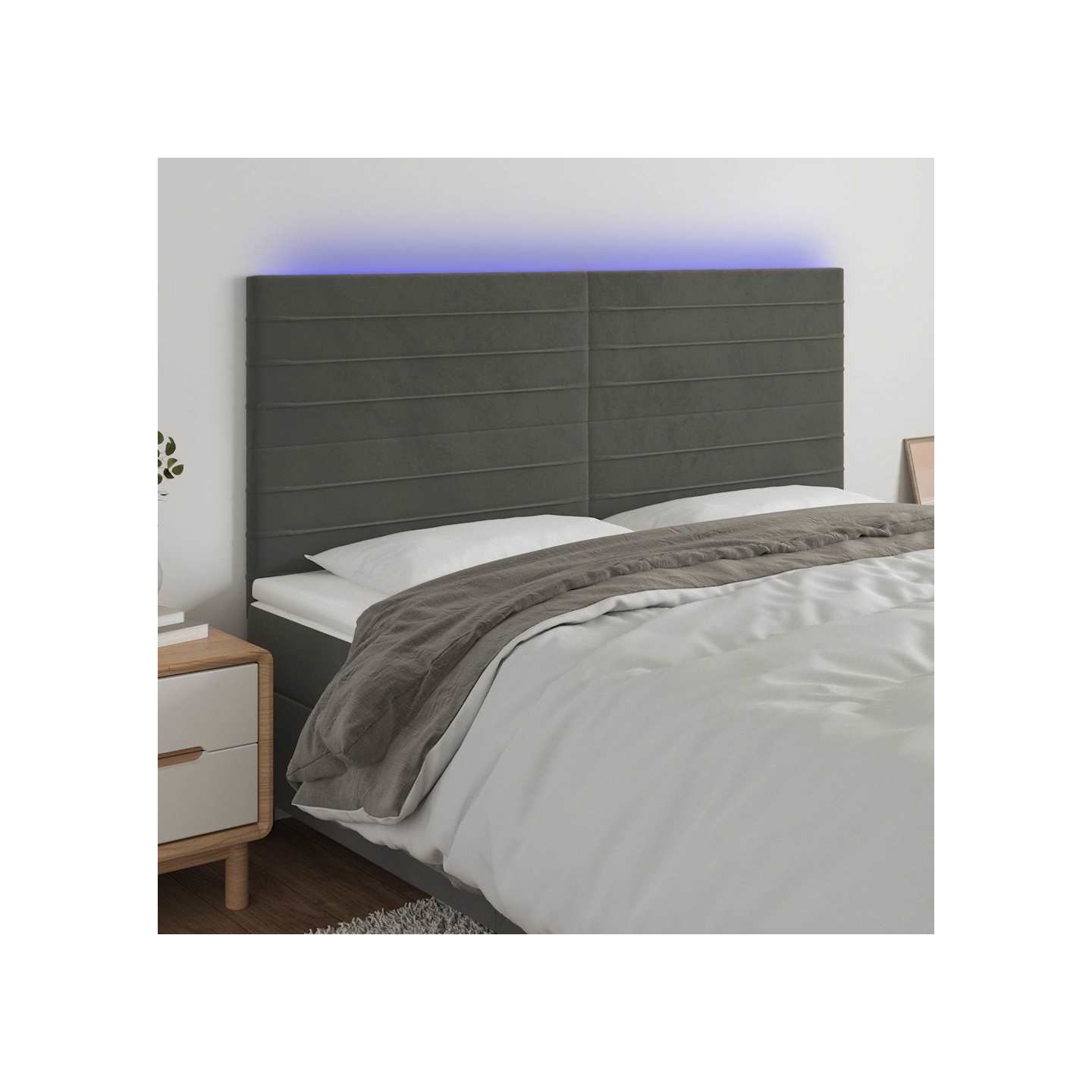 Tête de lit à LED Gris foncé 160x5x118/128 cm Velours