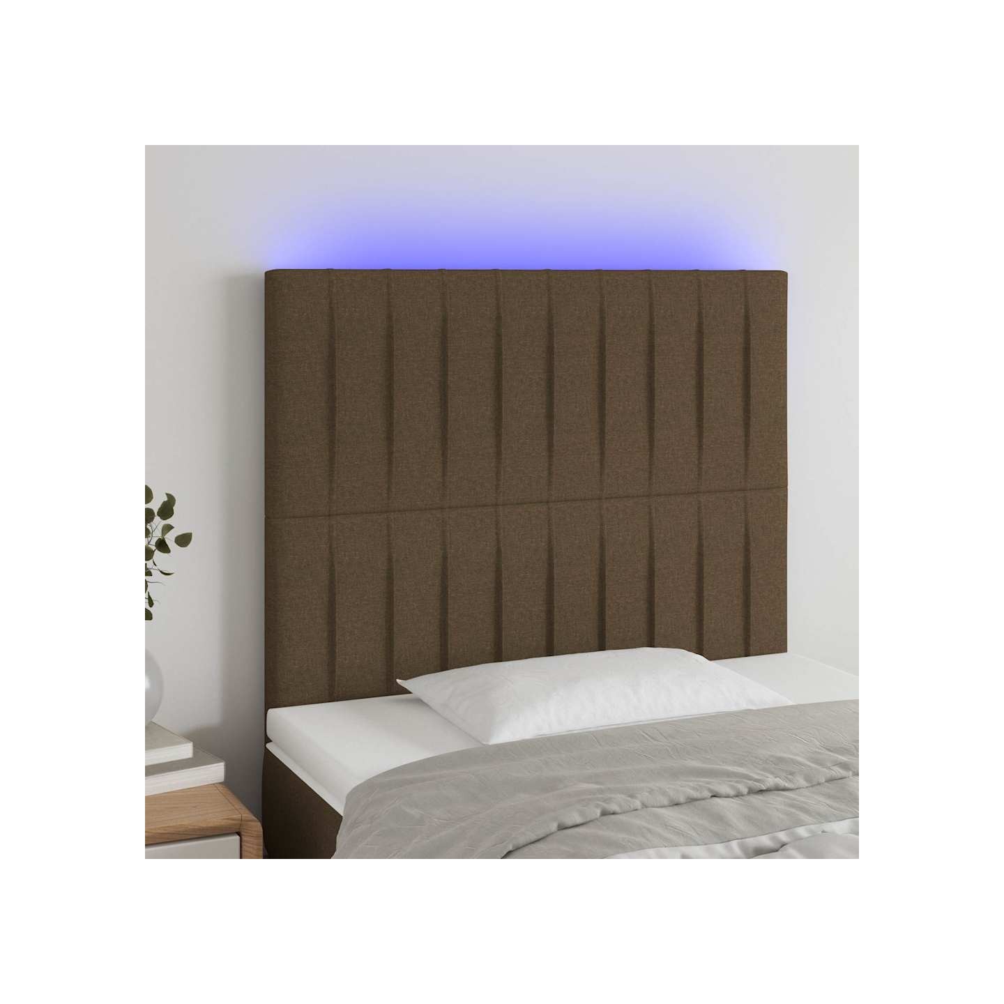 Tête de lit à LED Marron foncé 100x5x118/128 cm Tissu