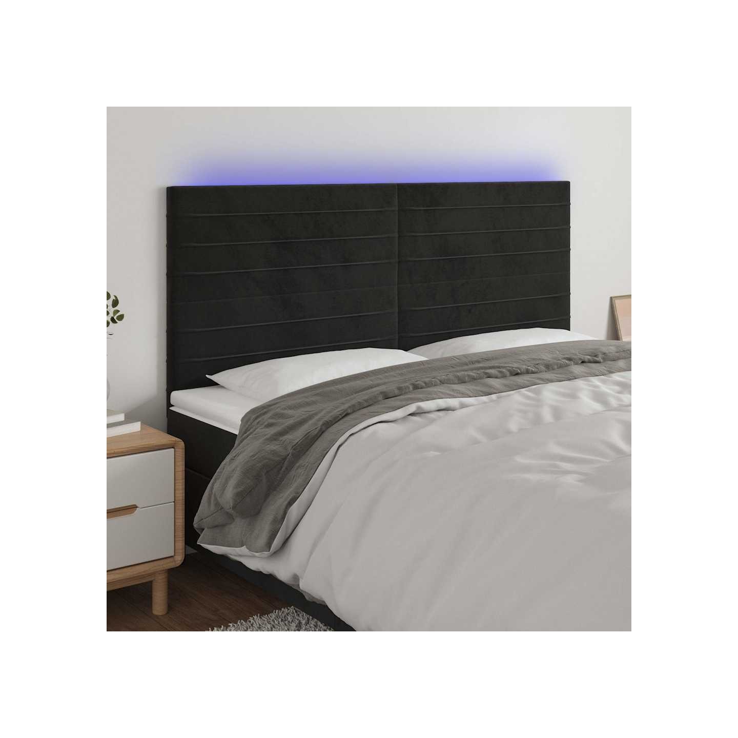 Tête de lit à LED Noir 200x5x118/128 cm Velours