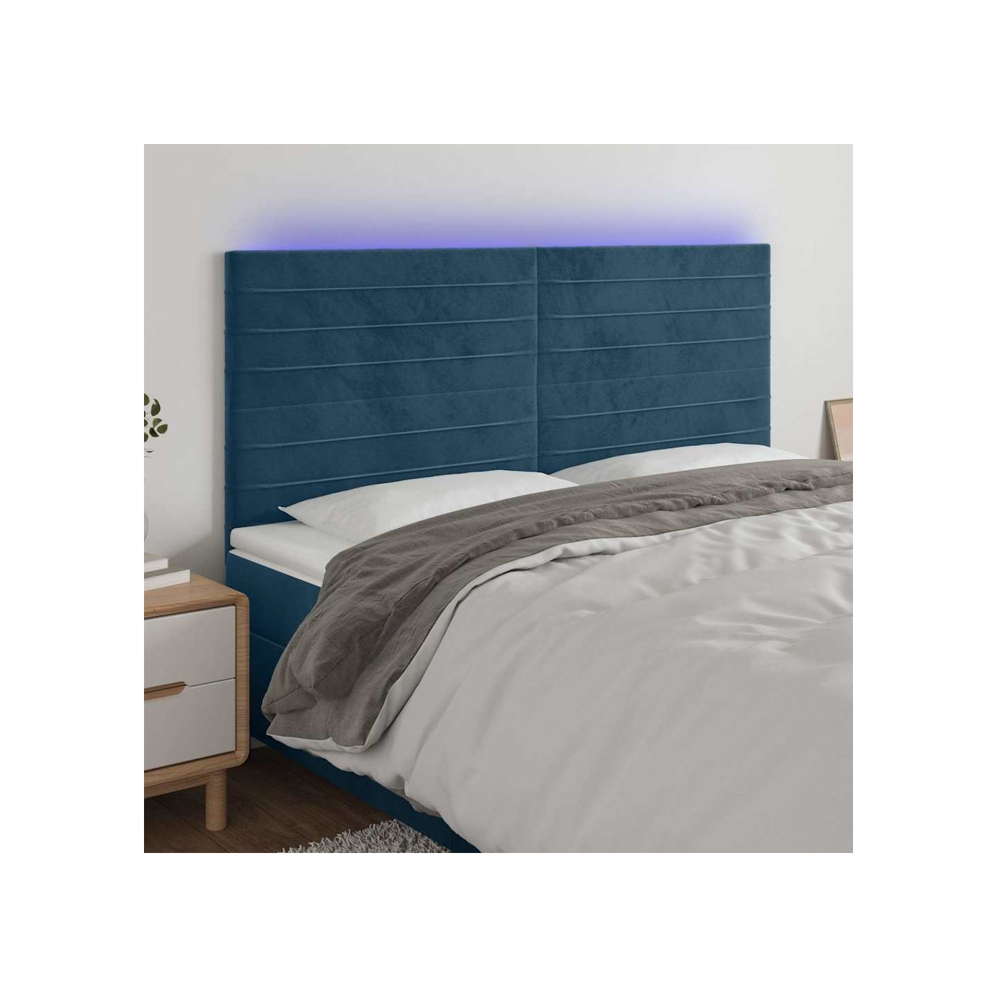 Tête de lit à LED Bleu foncé 200x5x118/128 cm Velours