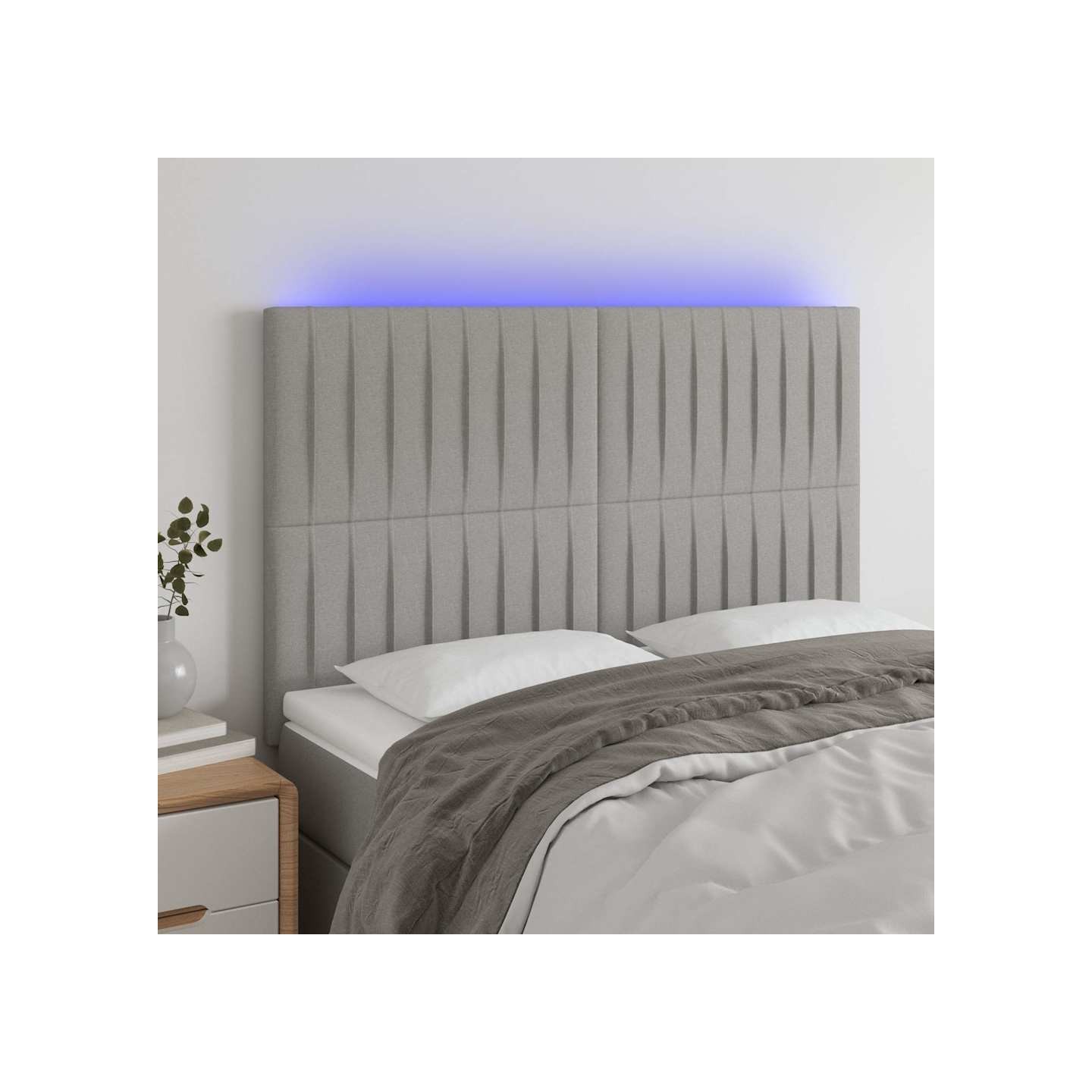 Tête de lit à LED Gris clair 144x5x118/128 cm Tissu