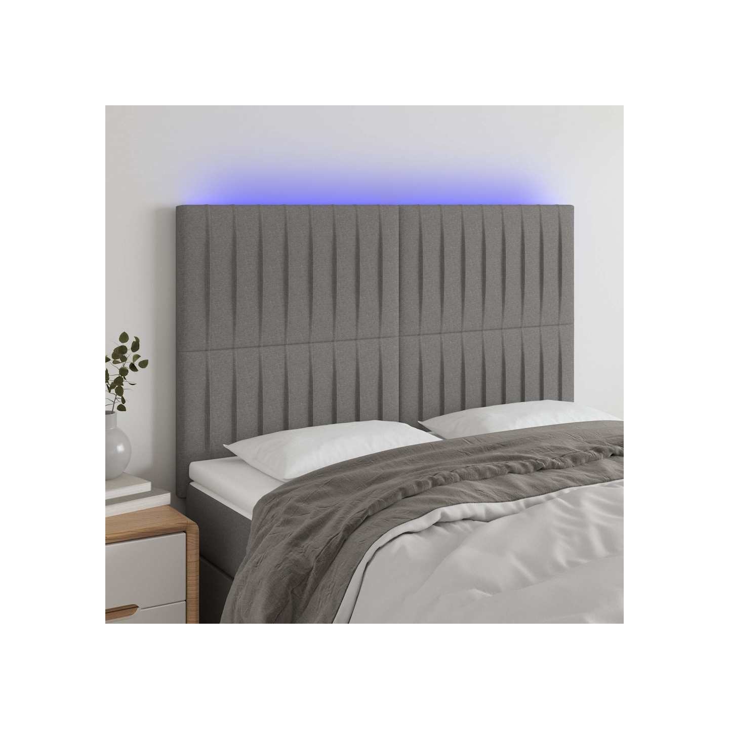 Tête de lit à LED Gris foncé 144x5x118/128 cm Tissu