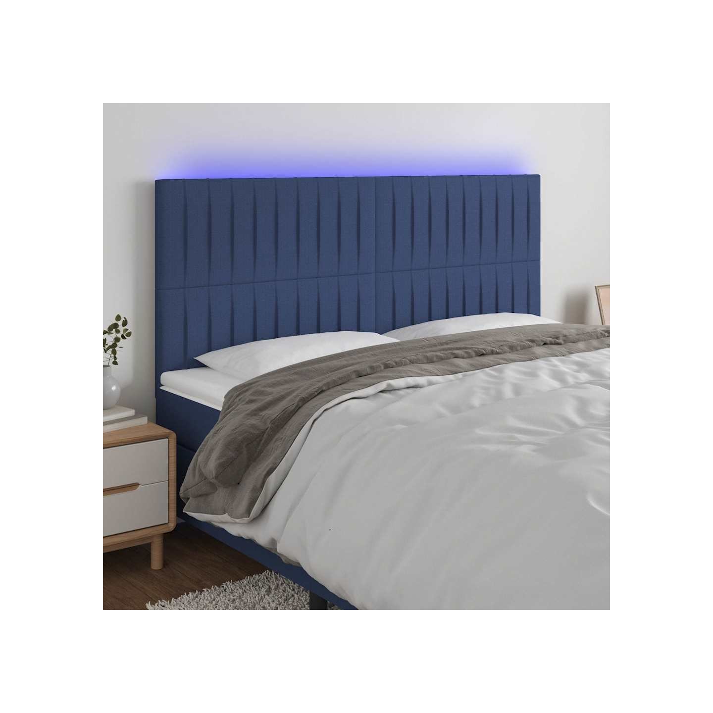 Tête de lit à LED Bleu 180x5x118/128 cm Tissu