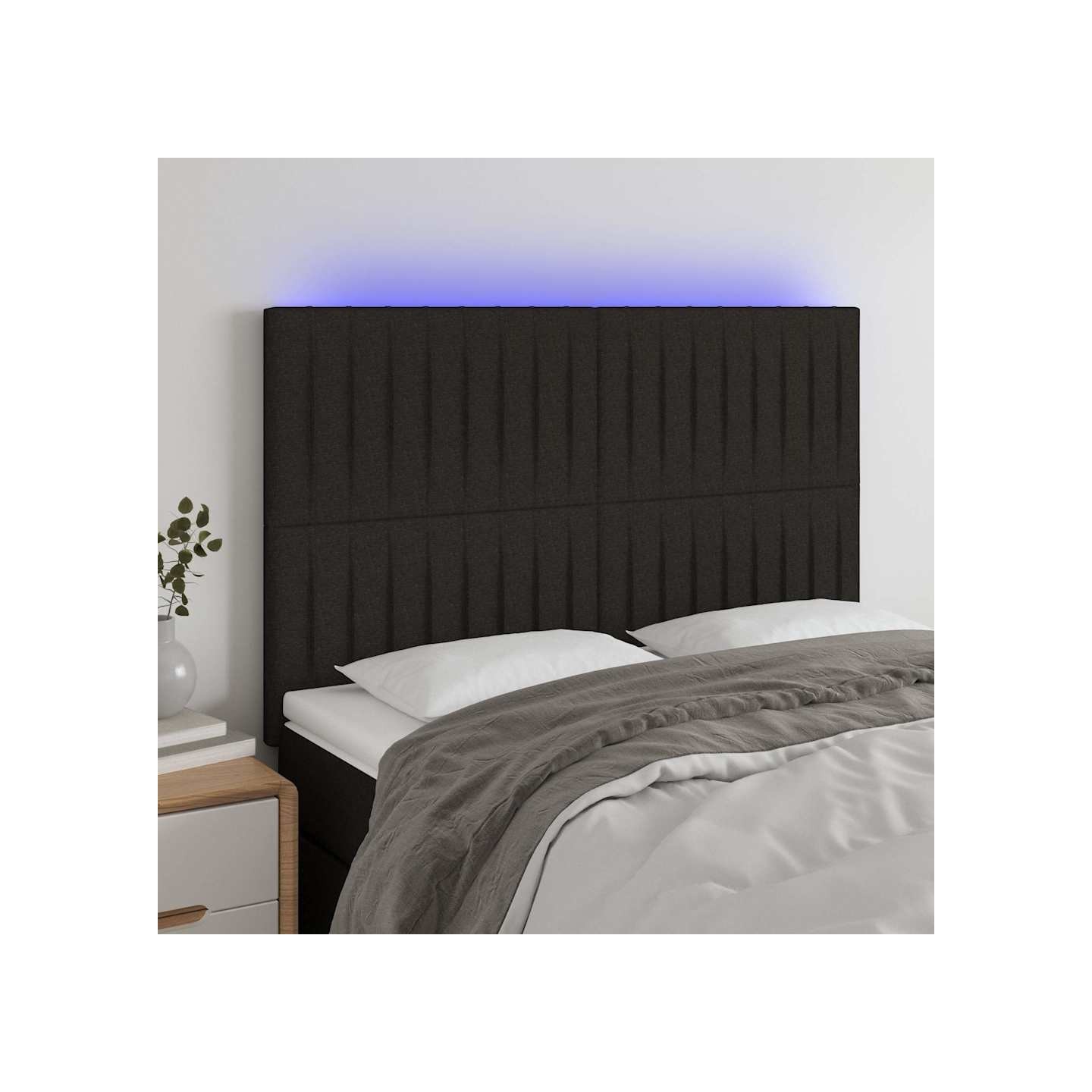 Tête de lit à LED Noir 144x5x118/128 cm Tissu