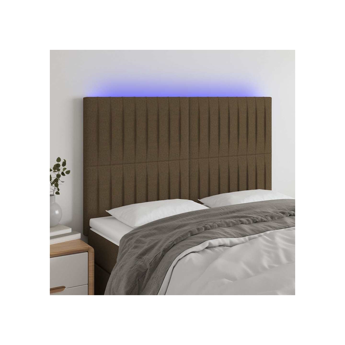 Tête de lit à LED Marron foncé 144x5x118/128 cm Tissu