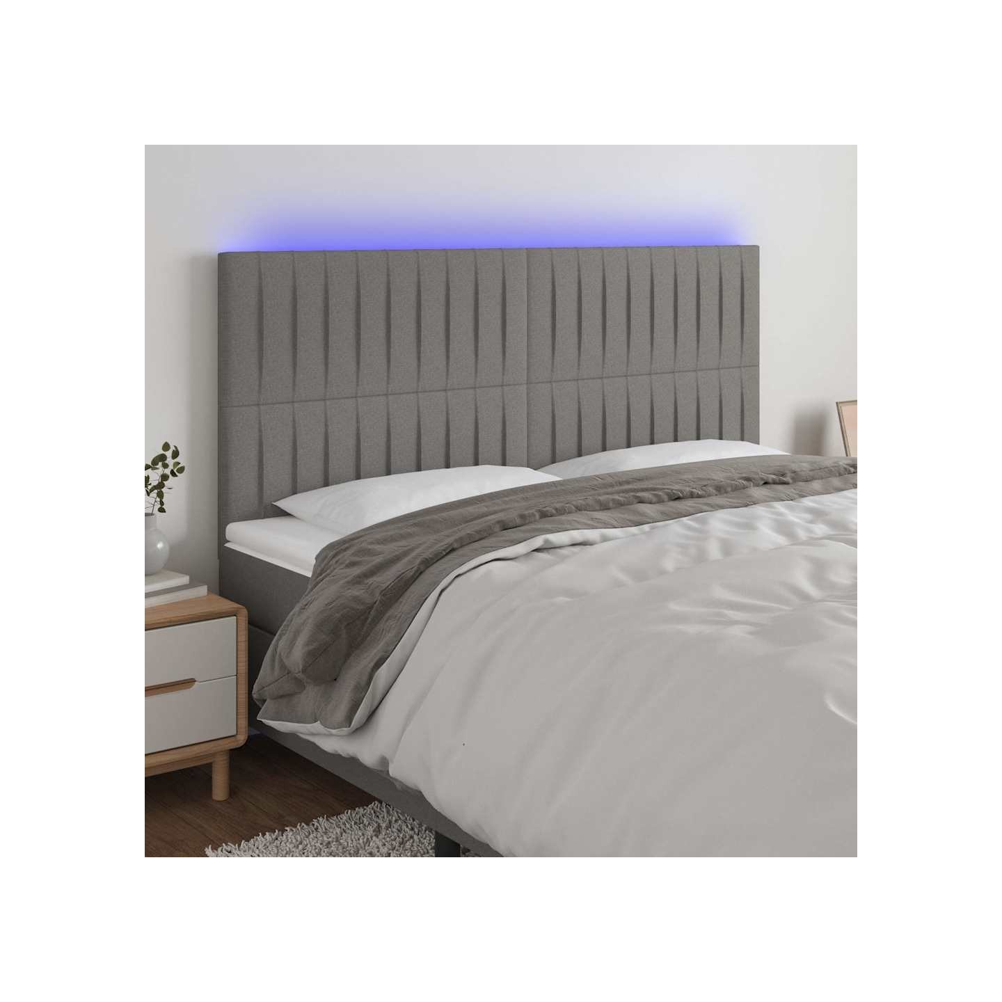 Tête de lit à LED Gris foncé 200x5x118/128 cm Tissu