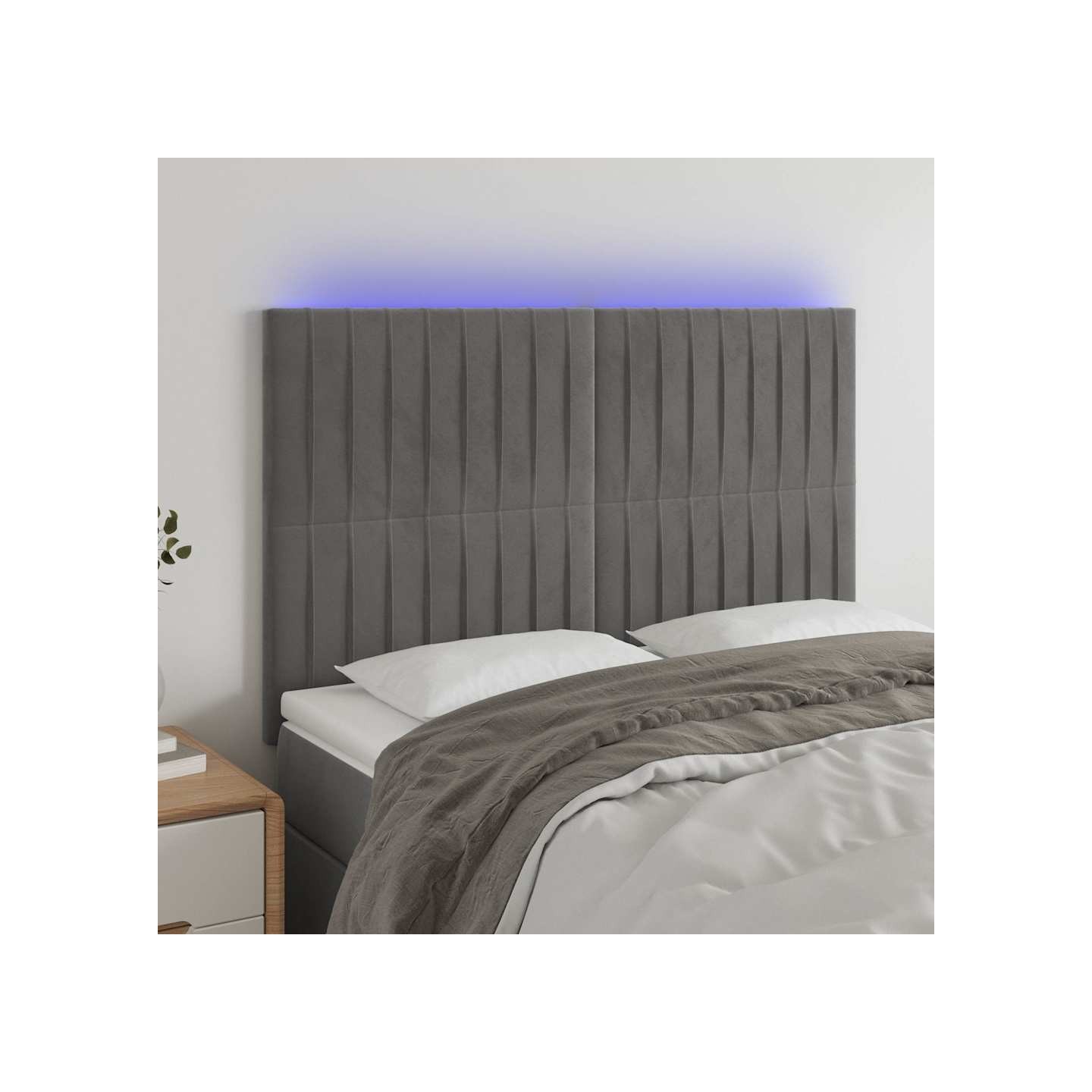 Tête de lit à LED Gris clair 144x5x118/128 cm Velours