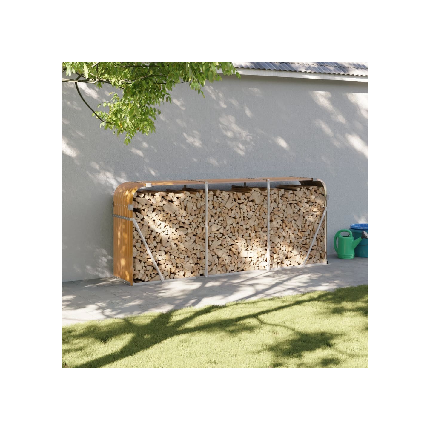 Porte-bûches aspect bois 234x45x100 cm acier galvanisé