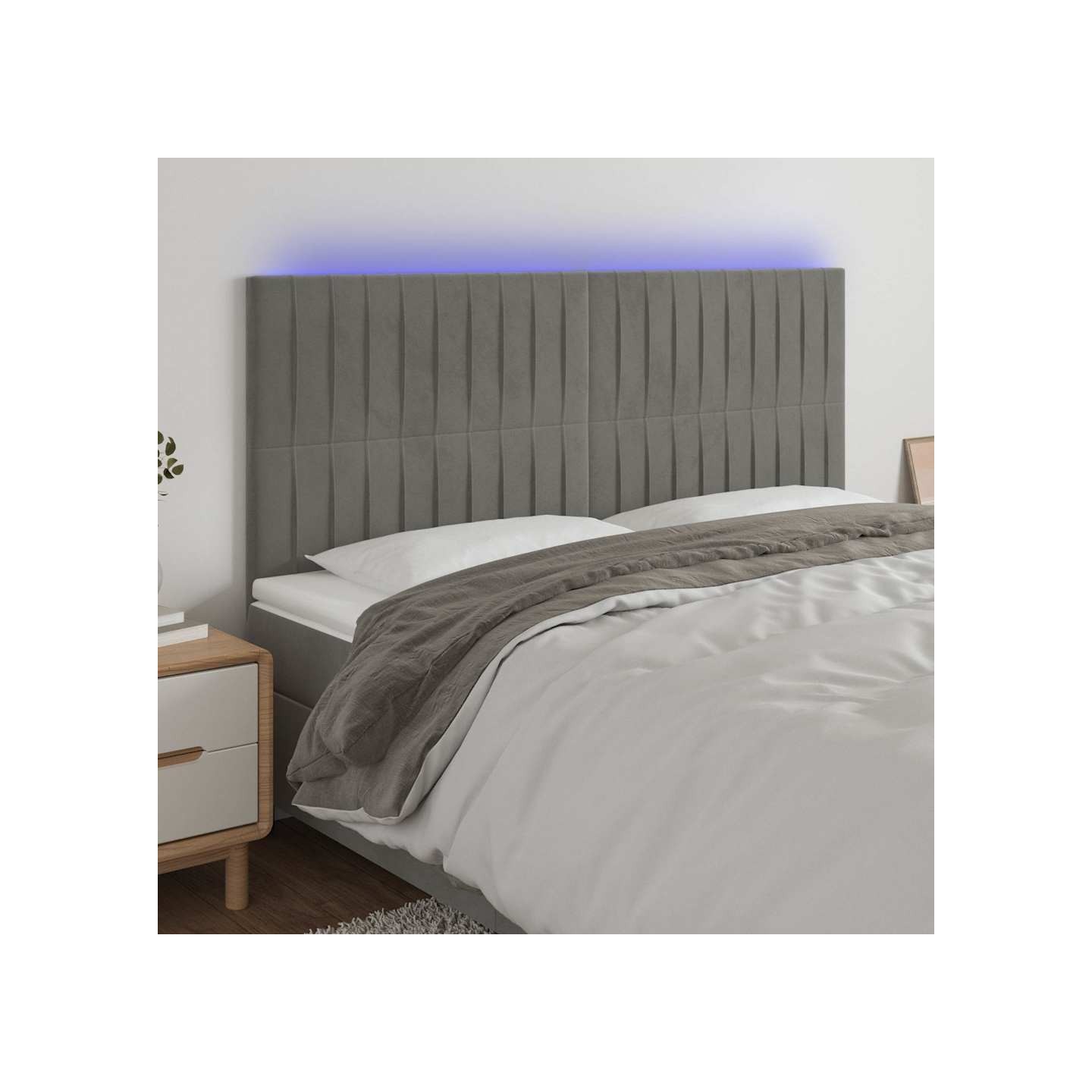 Tête de lit à LED Gris clair 160x5x118/128 cm Velours