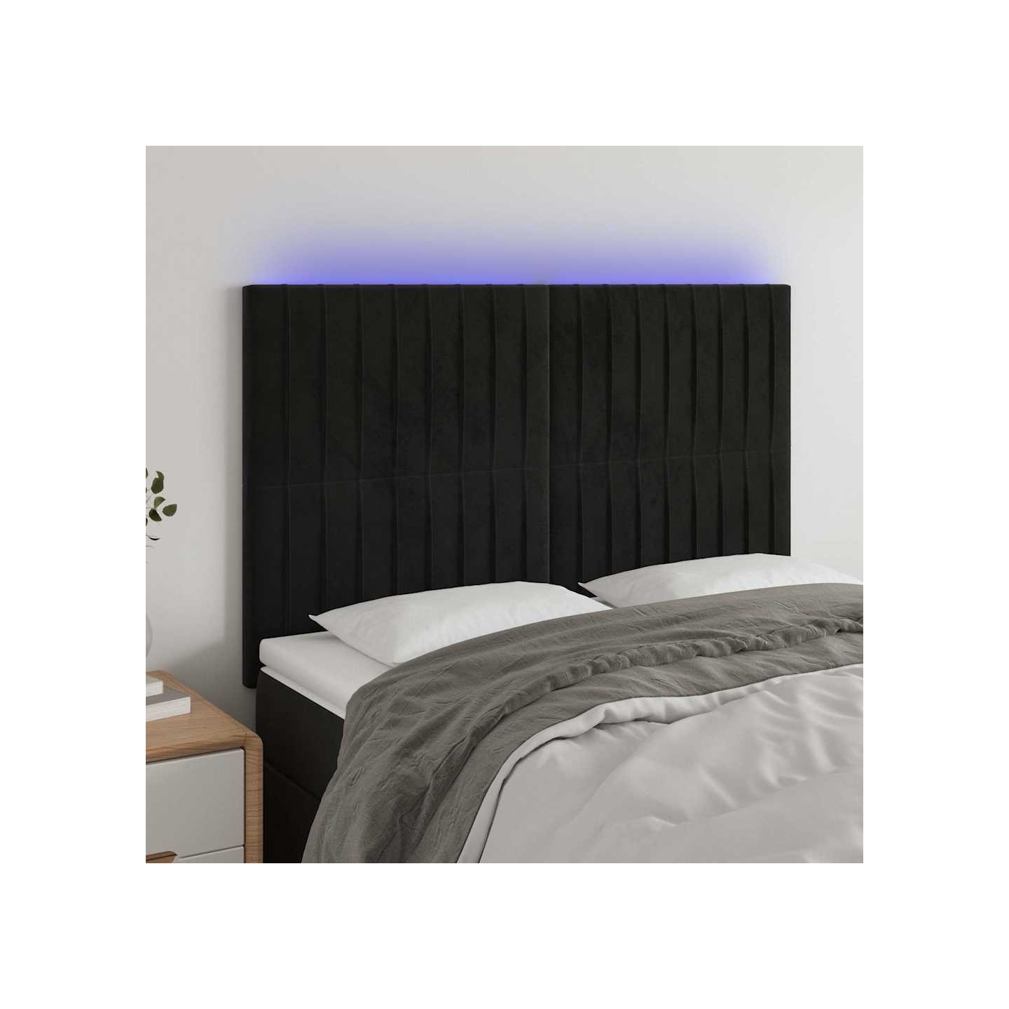 Tête de lit à LED Noir 144x5x118/128 cm Velours