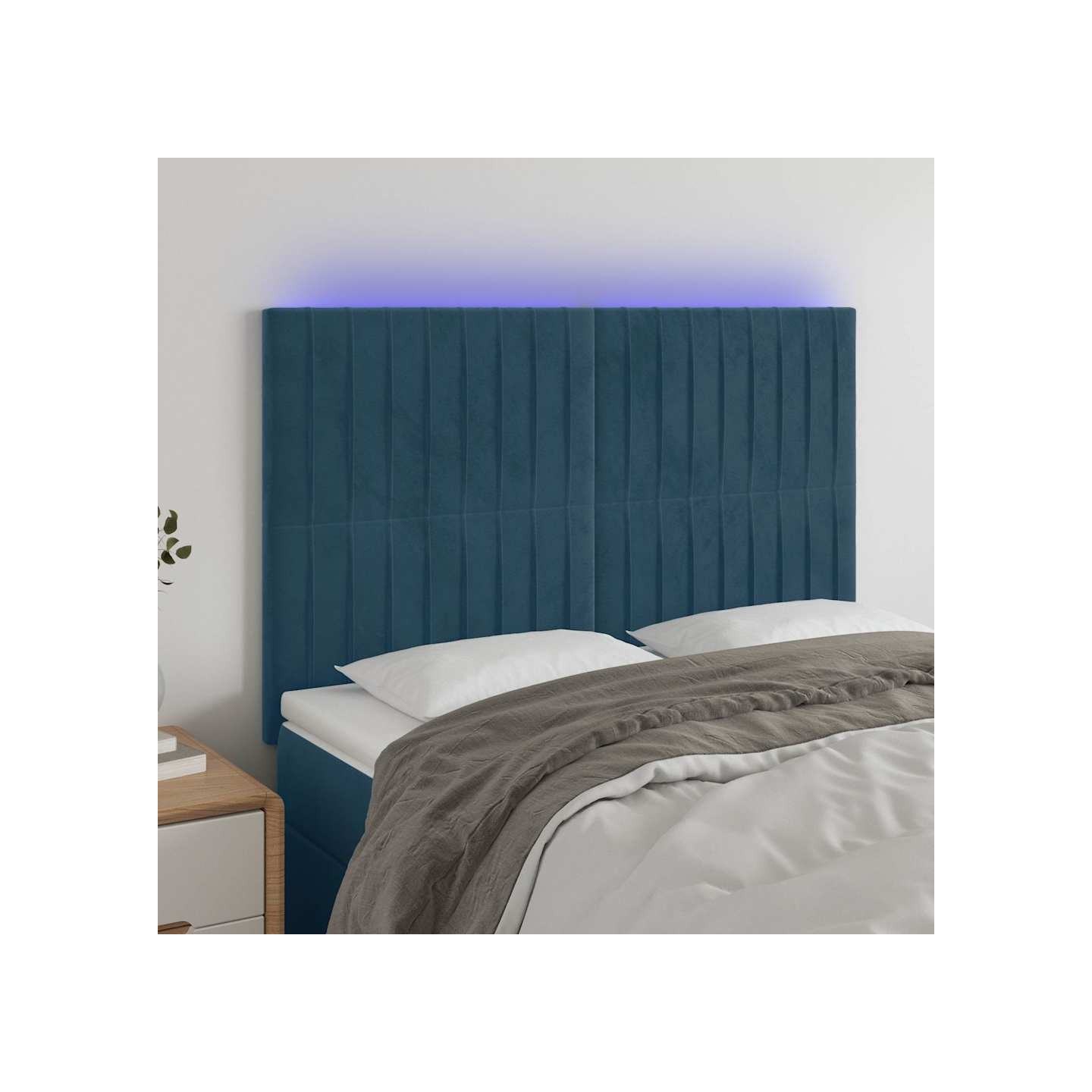 Tête de lit à LED Bleu foncé 144x5x118/128 cm Velours