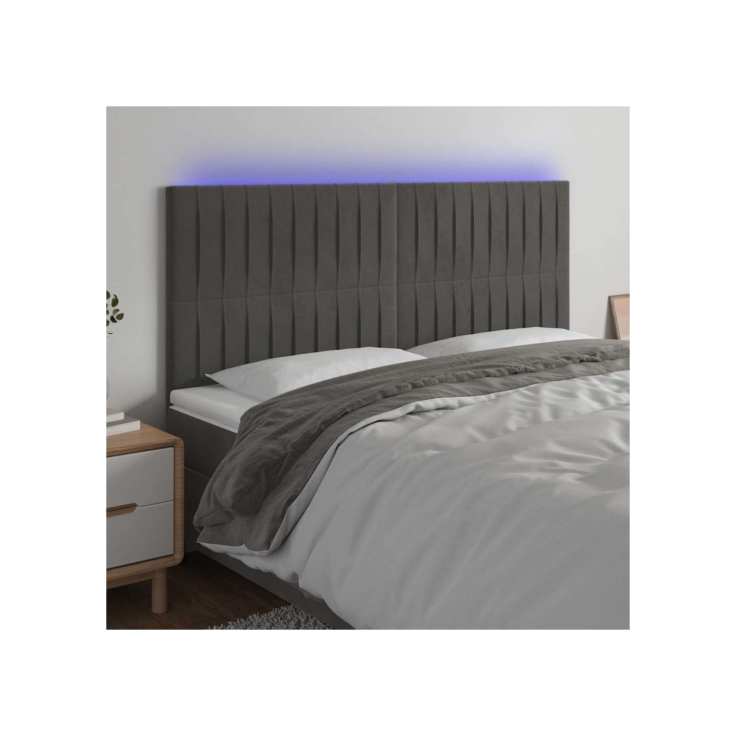 Tête de lit à LED Gris foncé 200x5x118/128 cm Velours