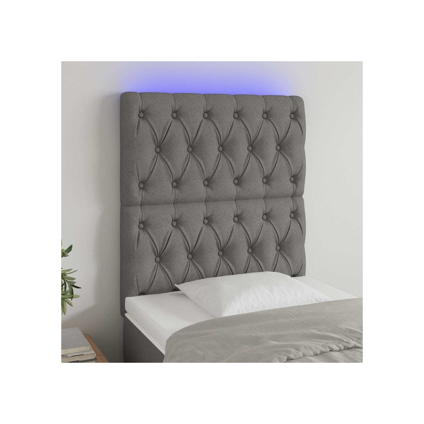 Tête de lit à LED Gris foncé 80x7x118/128 cm Tissu