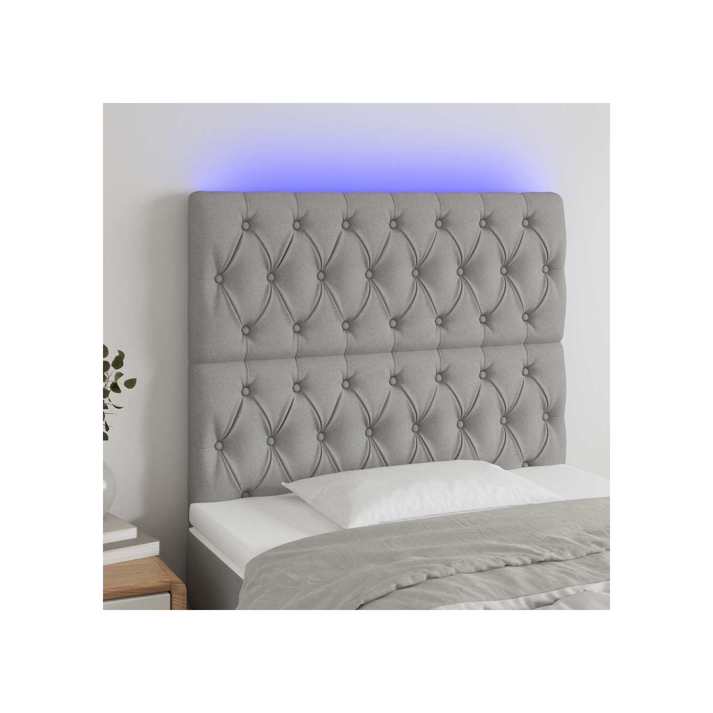 Tête de lit à LED Gris clair 90x7x118/128 cm Tissu