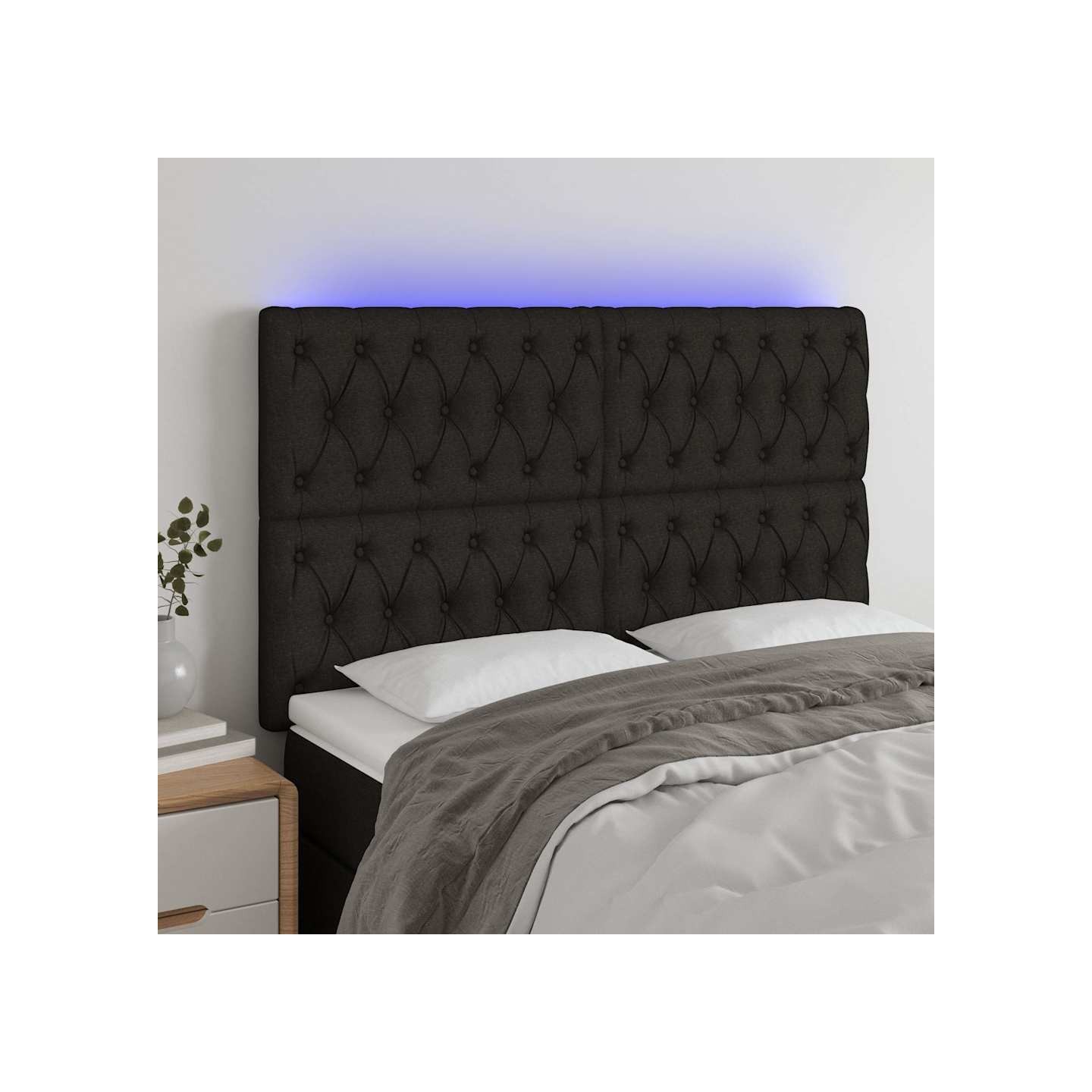 Tête de lit à LED Noir 144x7x118/128 cm Tissu