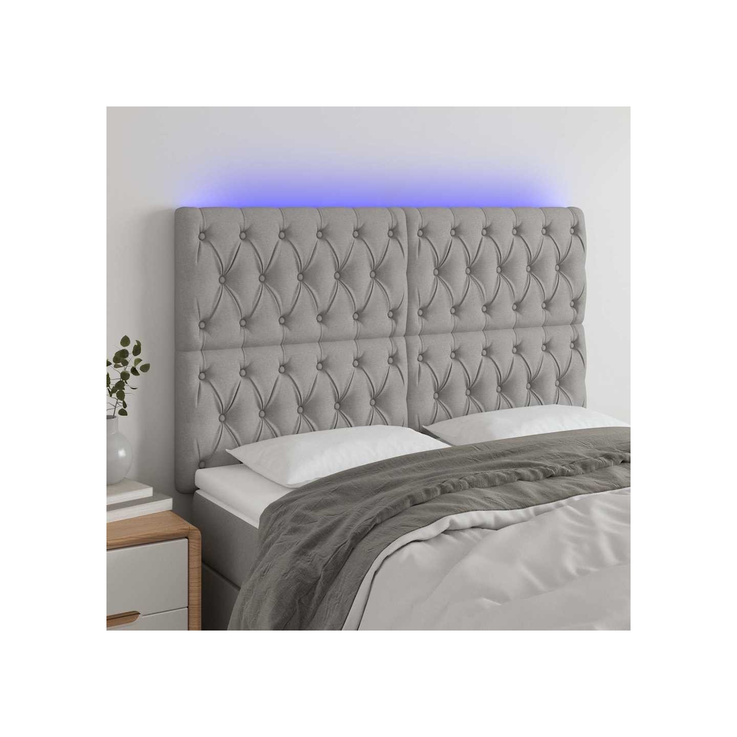 Tête de lit à LED Gris clair 160x7x118/128 cm Tissu