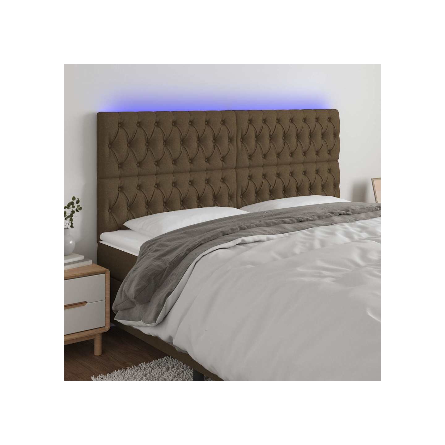 Tête de lit à LED Marron foncé 180x7x118/128 cm Tissu