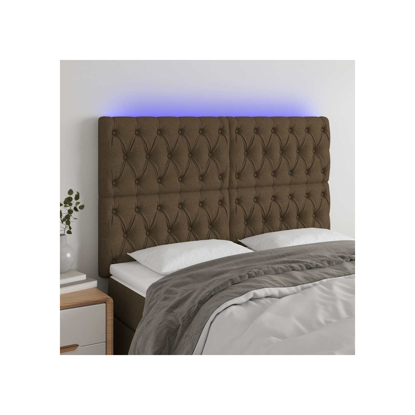 Tête de lit à LED Marron foncé 144x7x118/128 cm Tissu
