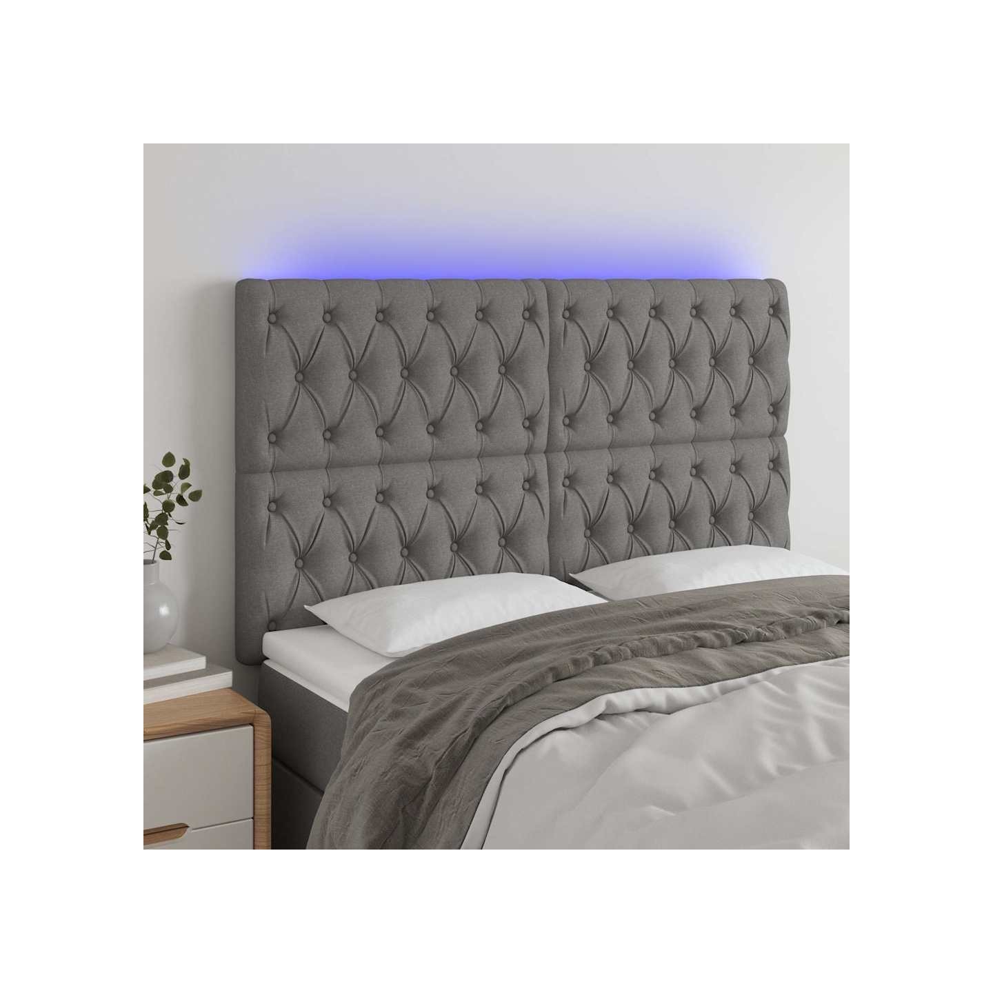 Tête de lit à LED Gris foncé 160x7x118/128 cm Tissu