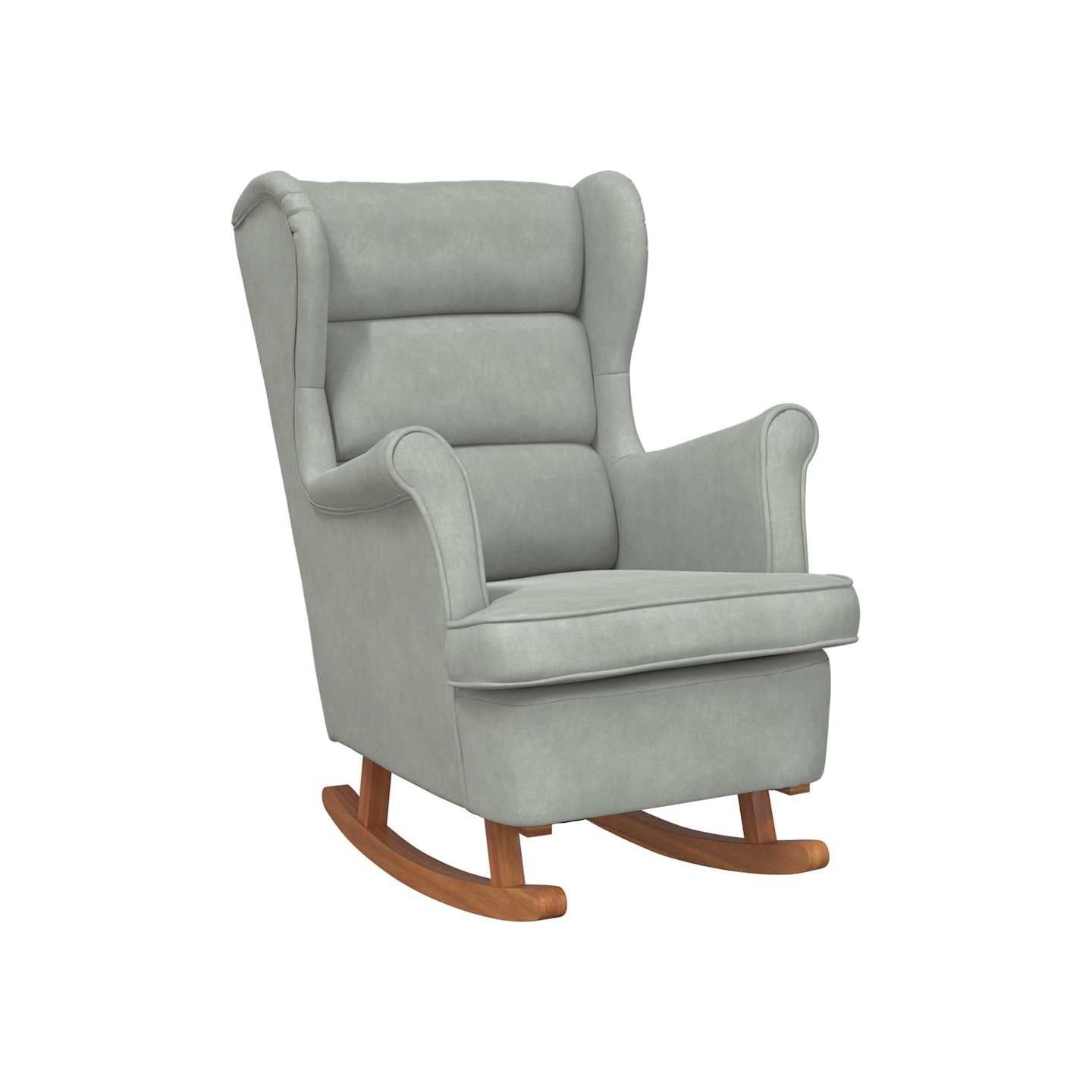 Fauteuil à bascule à oreilles en velours gris clair bois massif