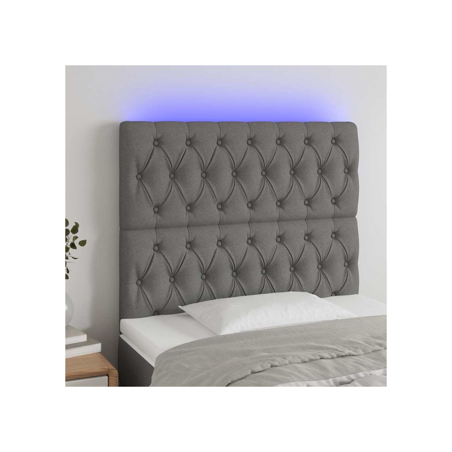 Tête de lit à LED Gris foncé 100x7x118/128 cm Tissu