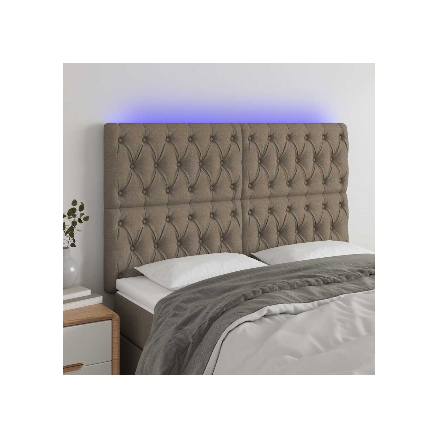 Tête de lit à LED Taupe 144x7x118/128 cm Tissu