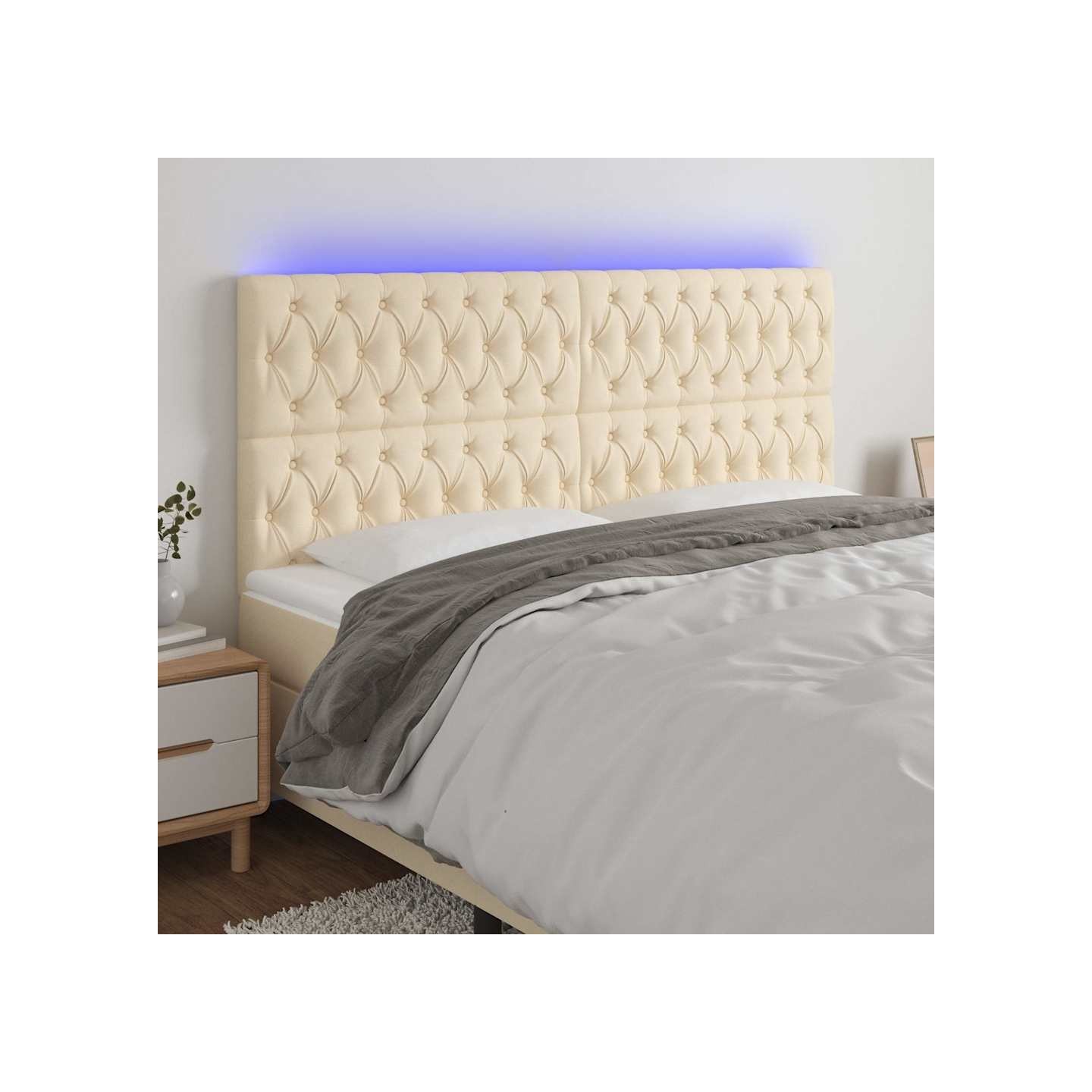 Tête de lit à LED Crème 180x7x118/128 cm Tissu