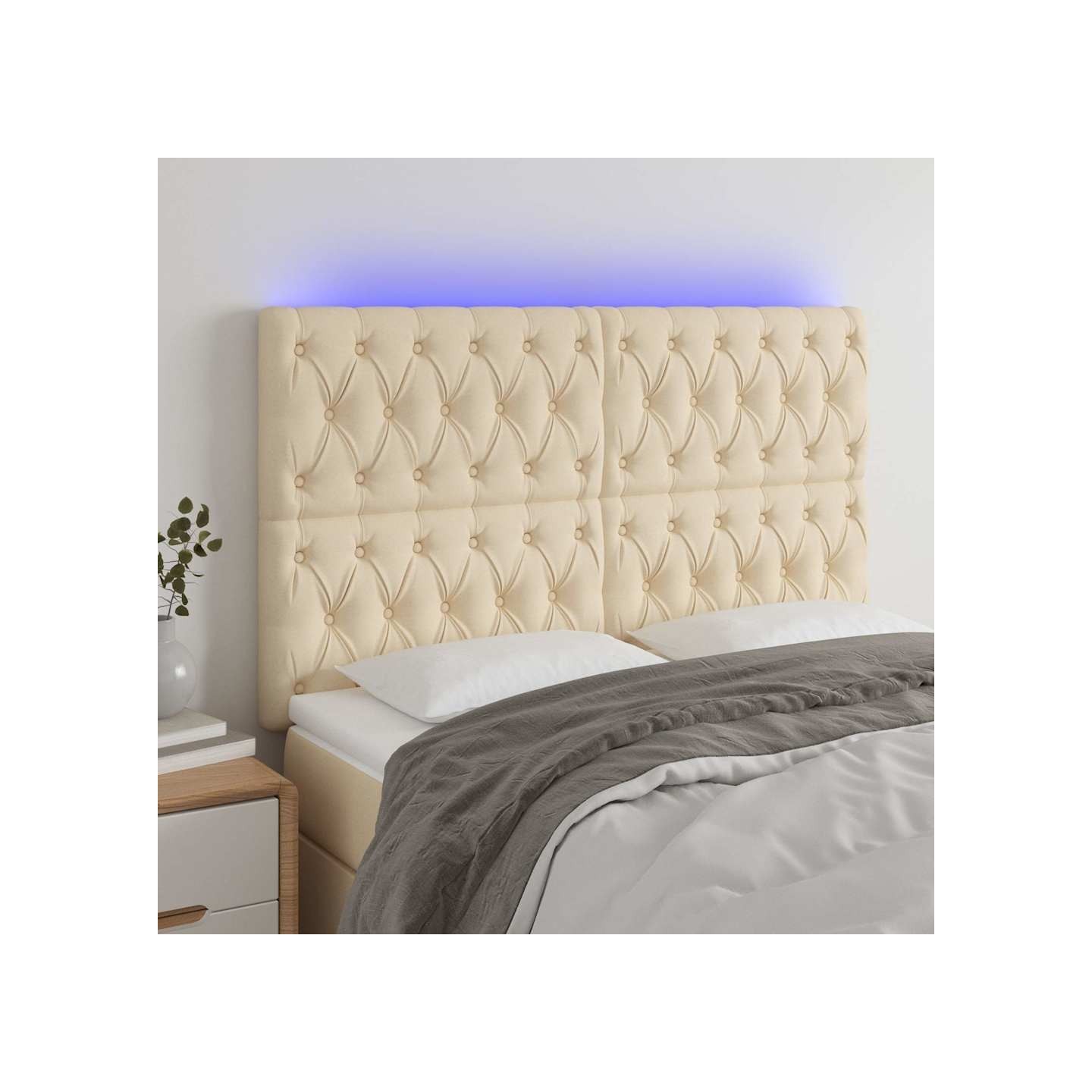 Tête de lit à LED Crème 144x7x118/128 cm Tissu