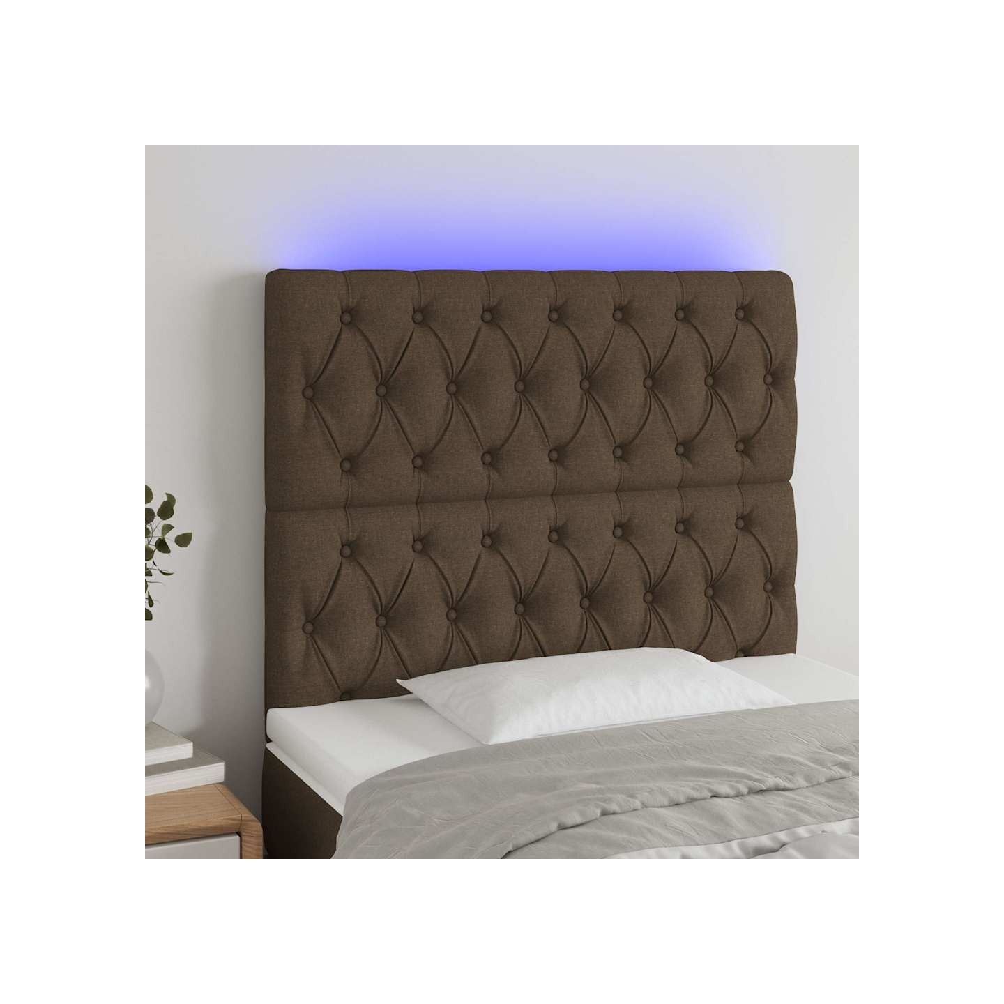 Tête de lit à LED Marron foncé 100x7x118/128 cm Tissu